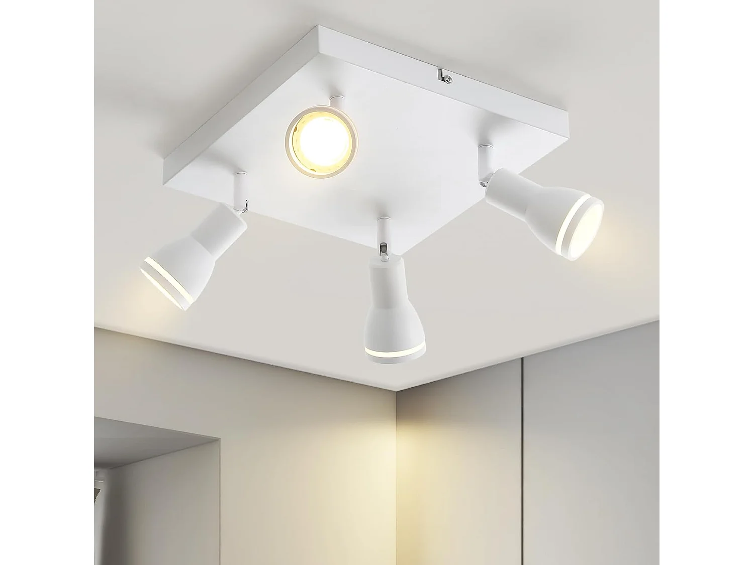 NETTLIFE Plafonnier LED 4 Spots de plafond : modèles carrés plafonnier Blanc Spot mural orientable GU10 intérieur métal, sans ampoule