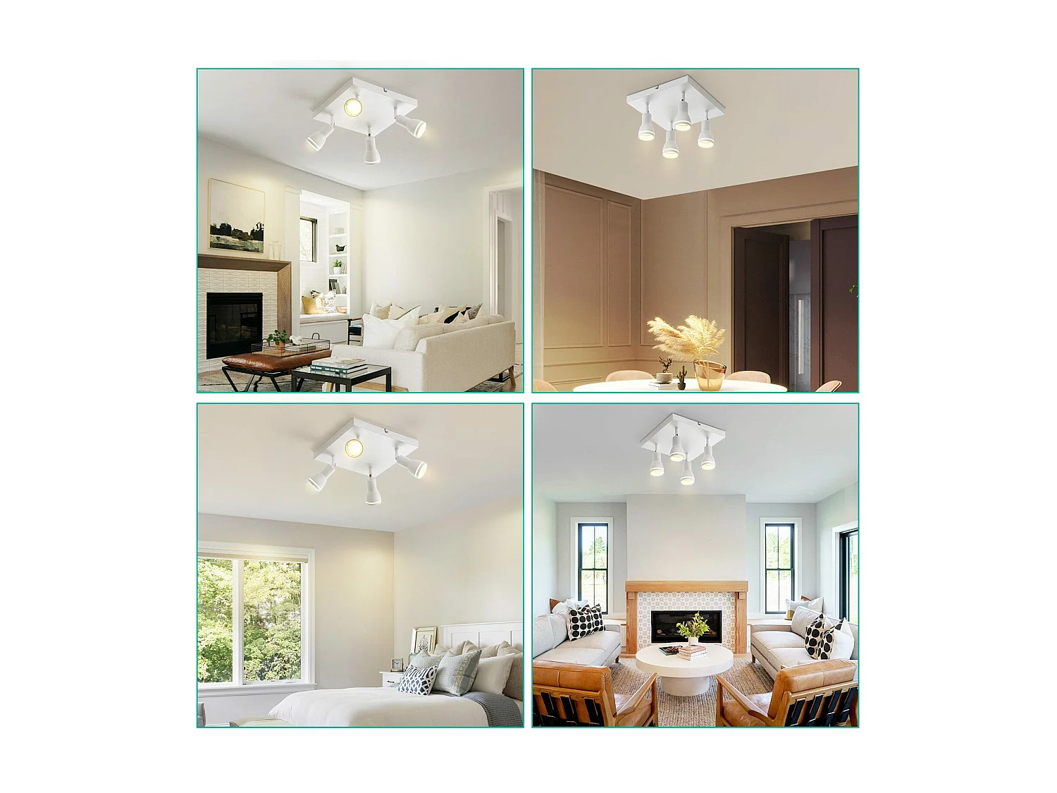 NETTLIFE Plafonnier LED 4 Spots de plafond : modèles carrés plafonnier Blanc Spot mural orientable GU10 intérieur métal, sans ampoule