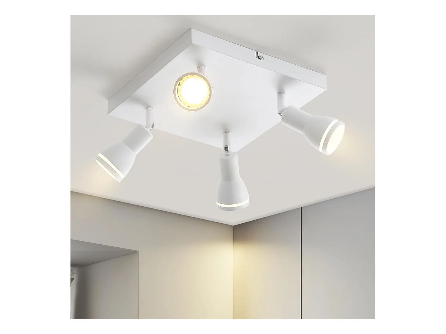 NETTLIFE Plafonnier LED 4 Spots de plafond : modèles carrés plafonnier Blanc Spot mural orientable GU10 intérieur métal, sans ampoule