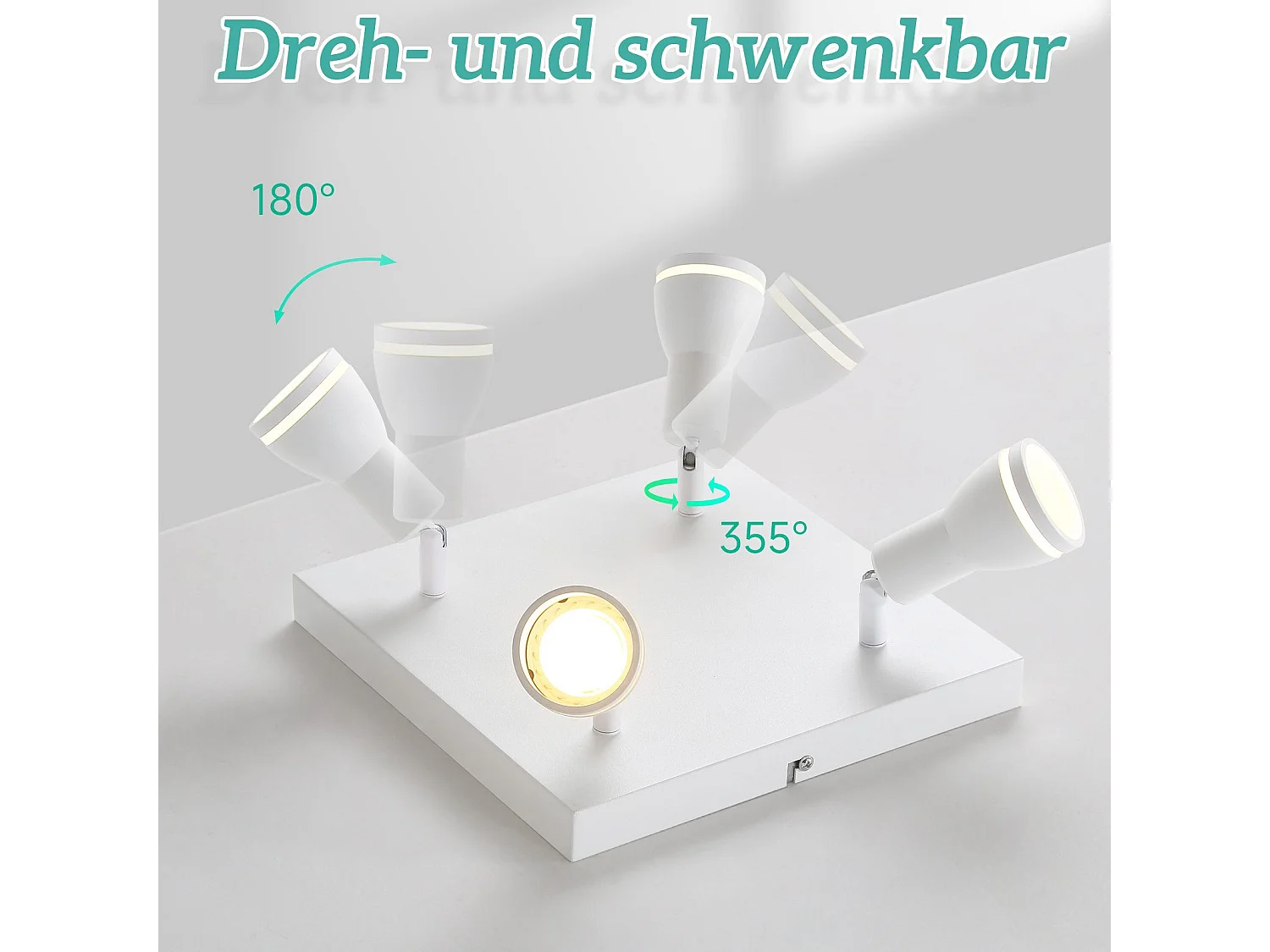 NETTLIFE Plafonnier LED 4 Spots de plafond : modèles carrés plafonnier Blanc Spot mural orientable GU10 intérieur métal, sans ampoule