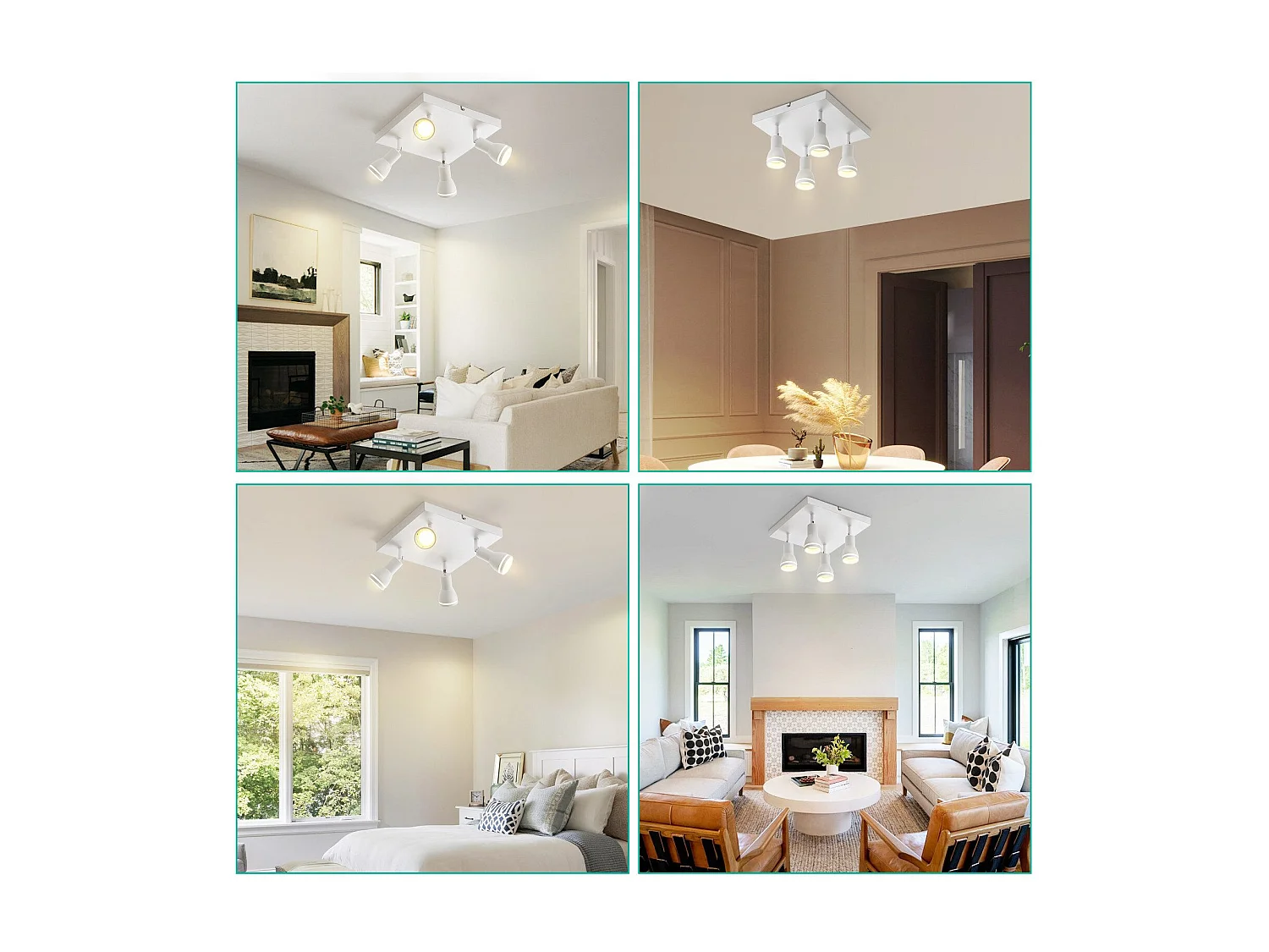 NETTLIFE Plafonnier LED 4 Spots de plafond : modèles carrés plafonnier Blanc Spot mural orientable GU10 intérieur métal, sans ampoule