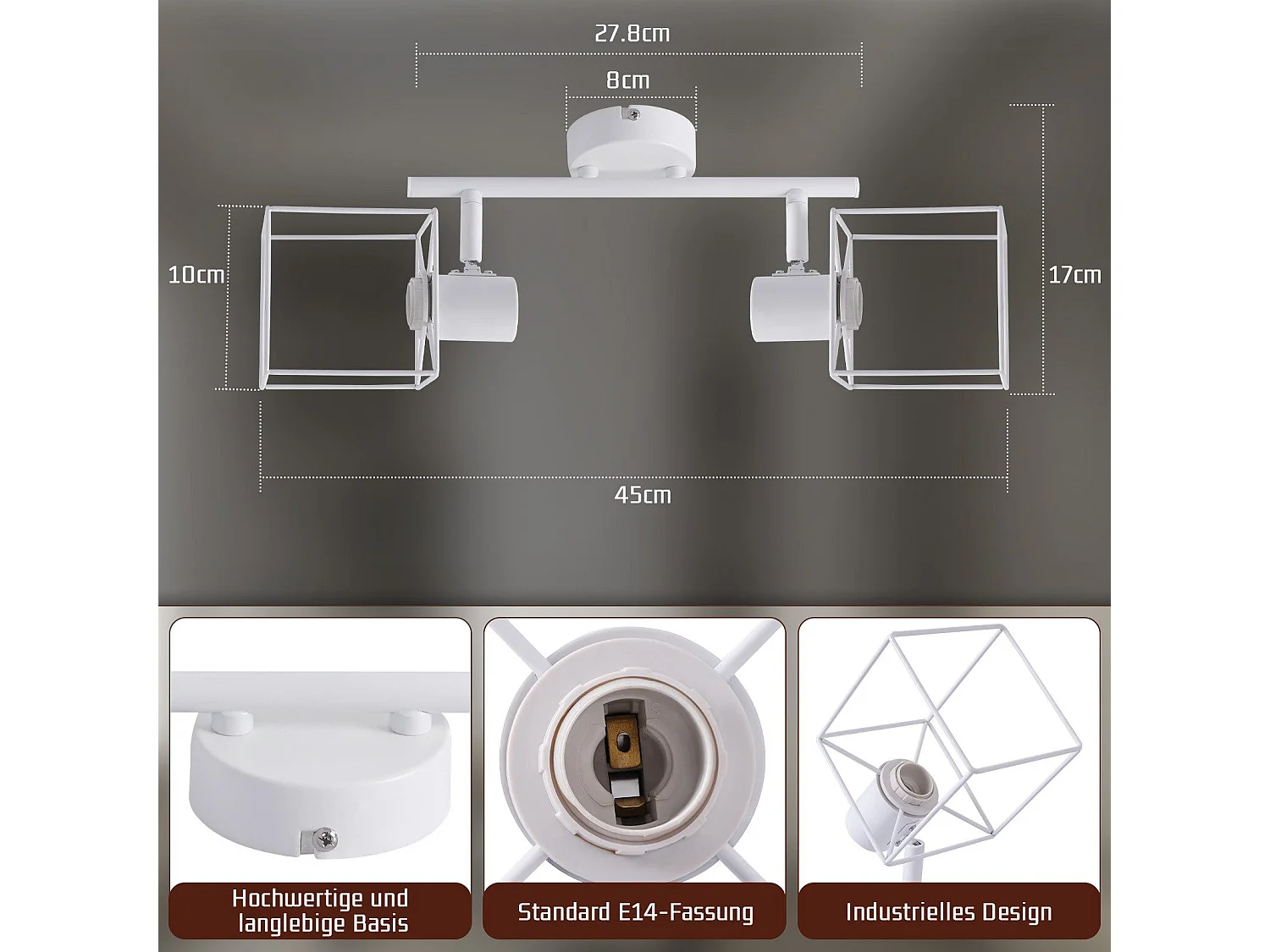 NETTLIFE Spot de plafond noir E14 orientable à 350° vintage en métal orientable sans ampoule