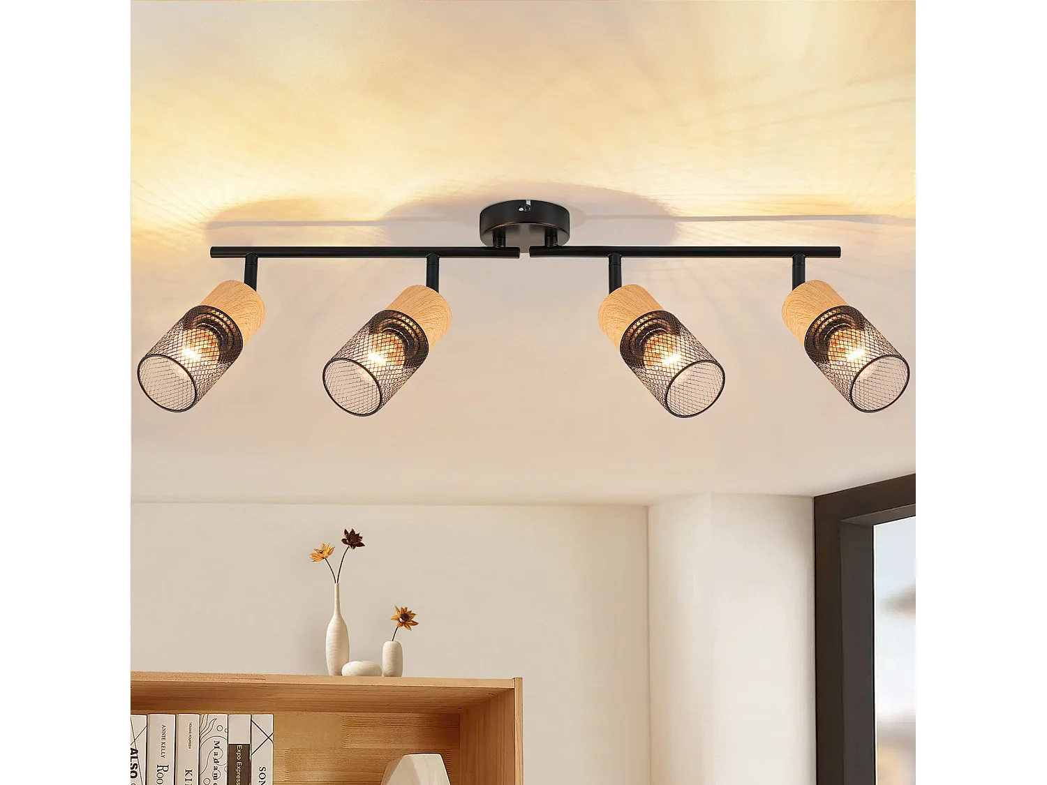 NETTLIFE Houten Plafondlamp E14 Plafondlamp 350° Verstelbaar Vintage Wandlamp Verstelbaar Zonder Lamp