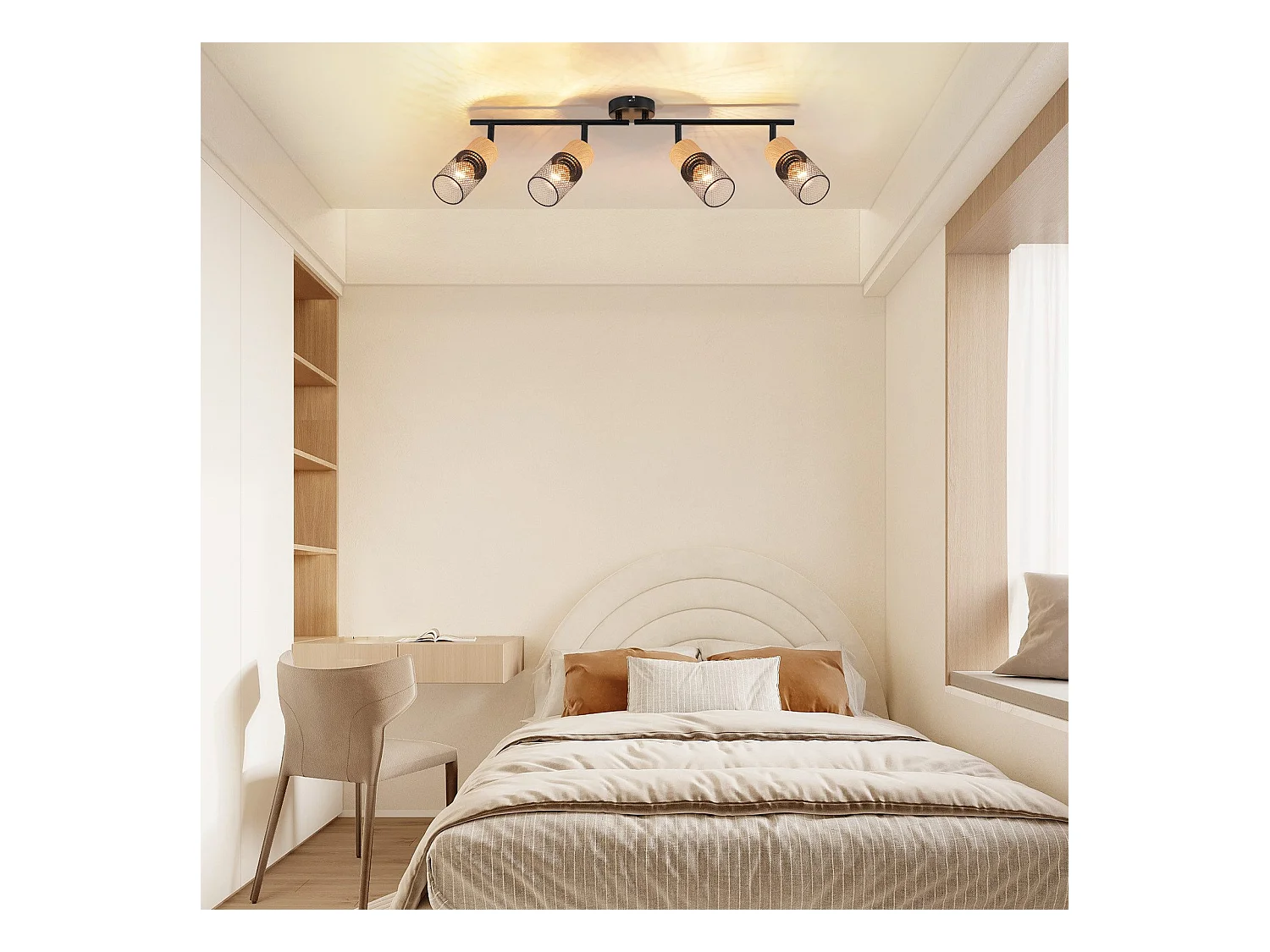 NETTLIFE Plafonnier bois E14 Lampe de plafond 350° orientable Applique murale vintage Lampe de cuisine Orientable sans ampoule