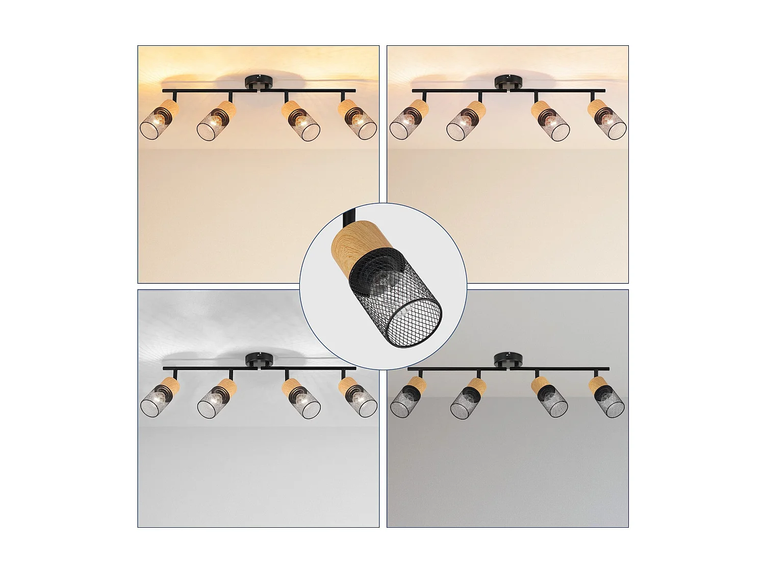 NETTLIFE Plafoniera in legno E14 350° orientabile, lampada da soffitto vintage, lampada da parete regolabile senza lampadina