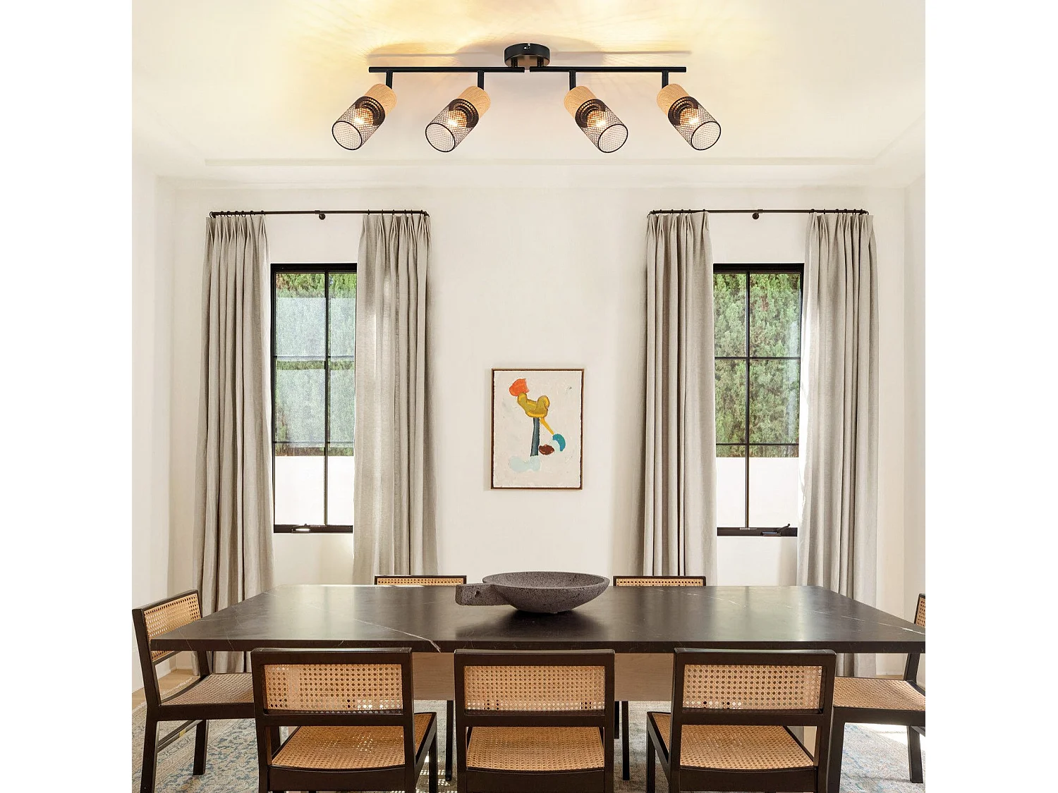 NETTLIFE Plafoniera in legno E14 350° orientabile, lampada da soffitto vintage, lampada da parete regolabile senza lampadina