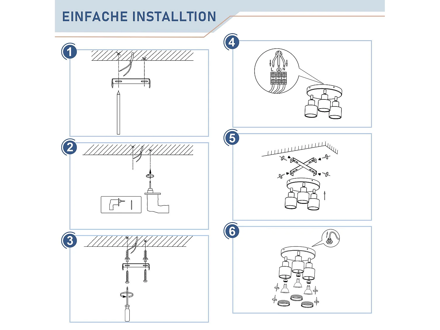 NETTLIFE Moderne schwarze Deckenleuchte, 3 verstellbare Deckenstrahler aus Metall, GU10 Deckenleuchte ohne Leuchtmittel
