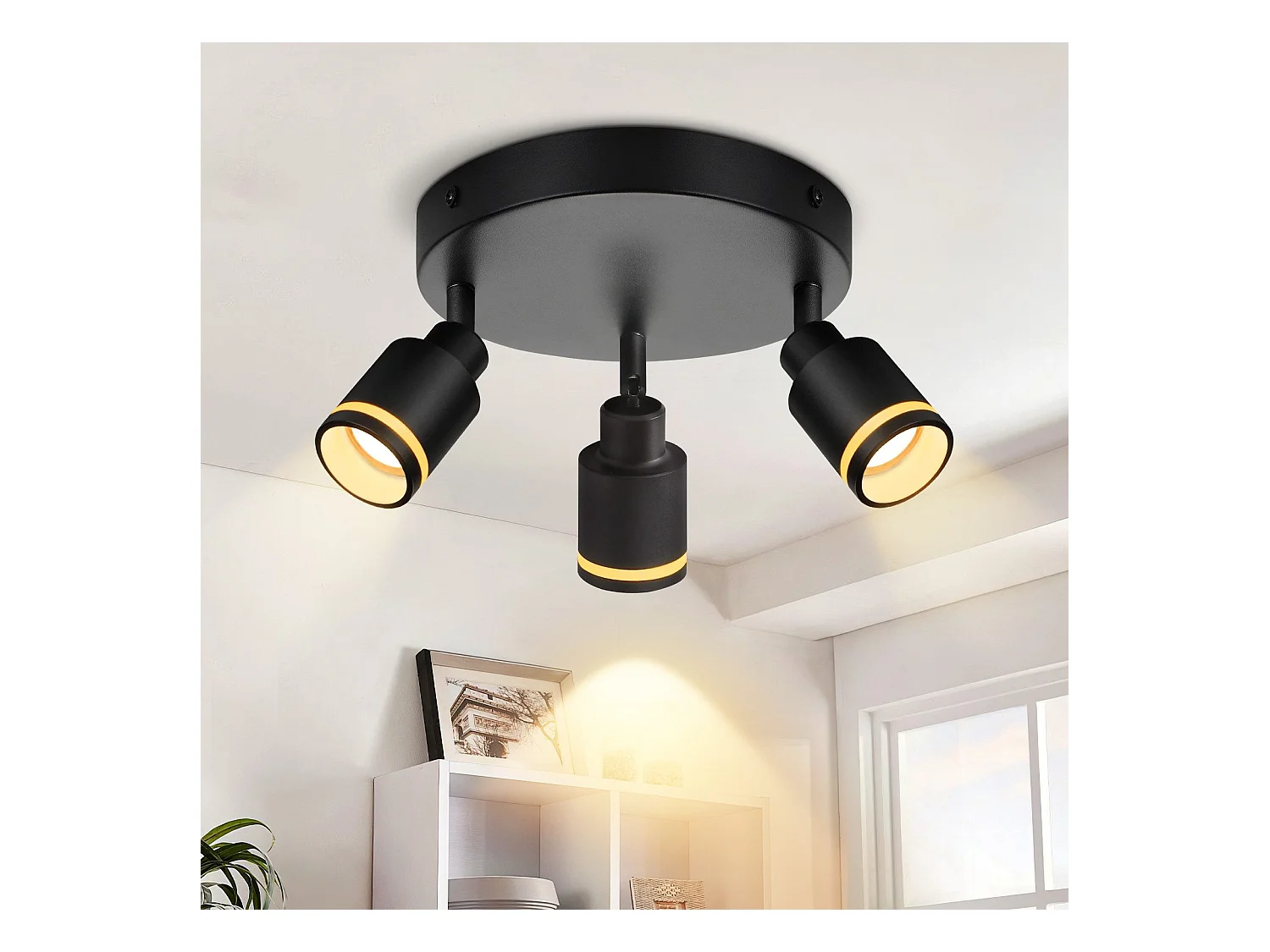 NETTLIFE Nowoczesna czarna lampa sufitowa 3 regulowane metalowe reflektory sufitowe, lampa sufitowa GU10 bez żarówki
