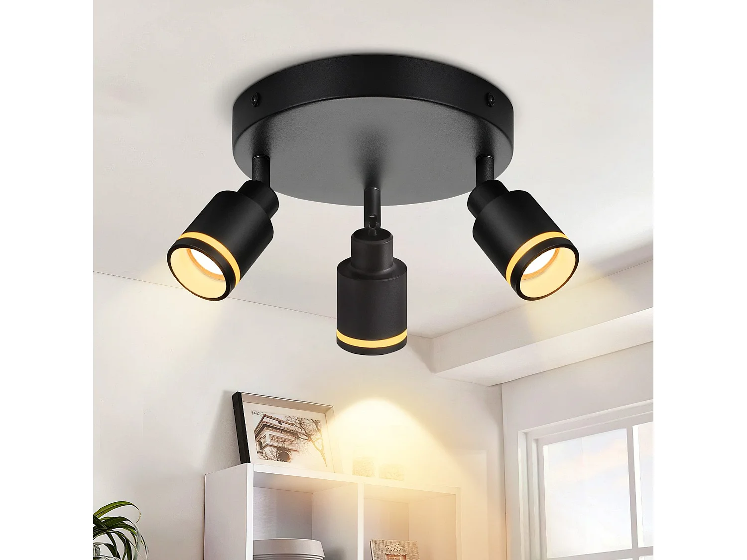 NETTLIFE Plafonnier noir moderne : 3 spots de plafond orientables en métal, plafonnier GU10, pour chambre, salle à manger, sans ampoule