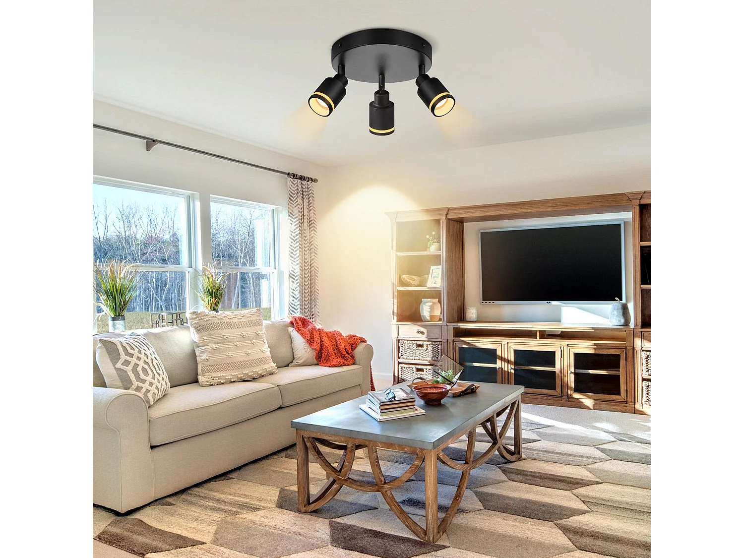 Plafoniera moderna NETTLIFE nera con 3 faretti metallici regolabili, attacco GU10 (lampadine non incluse)