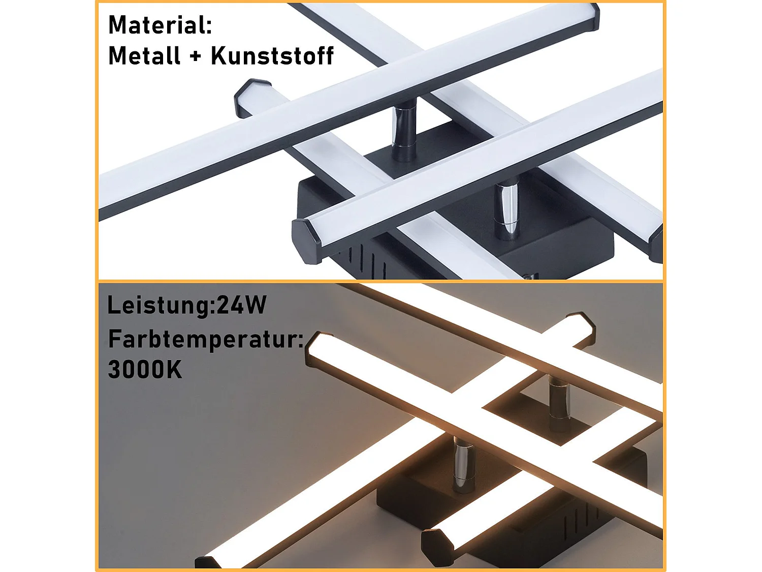 NETTLIFE LED Deckenleuchte Wohnzimmer Moderne Deckenlampe Schwarz 24W Innendesign 3000K Warmweiß