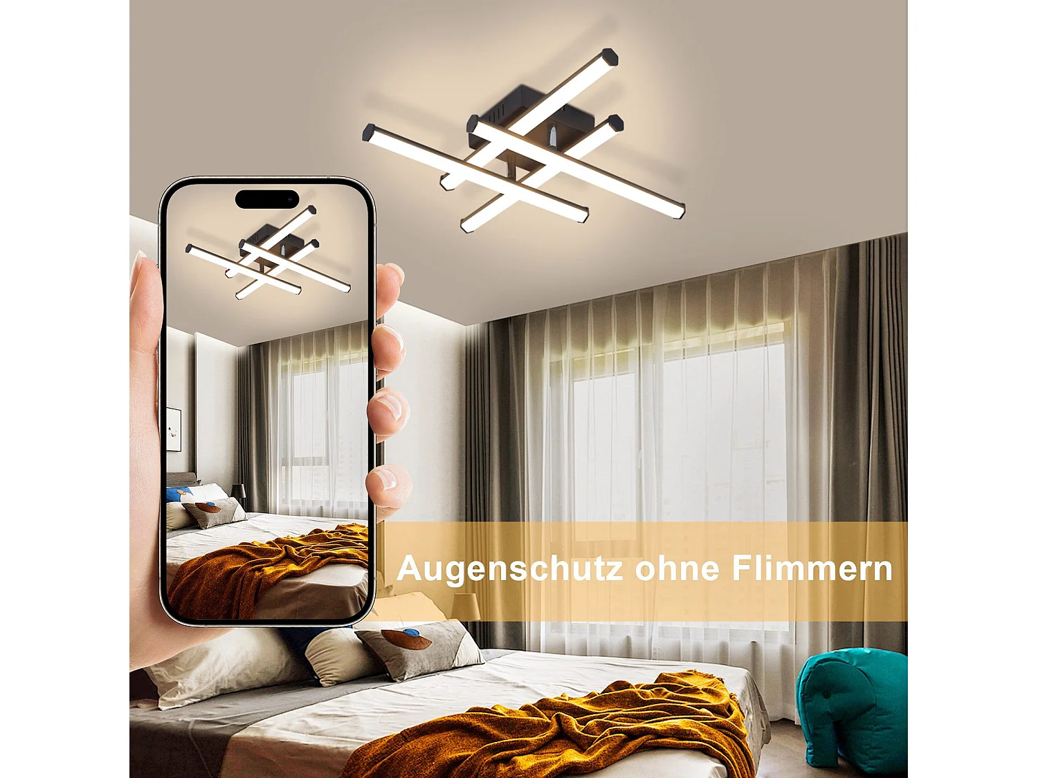 NETTLIFE LED Deckenleuchte Wohnzimmer Moderne Deckenlampe Schwarz 24W Innendesign 3000K Warmweiß