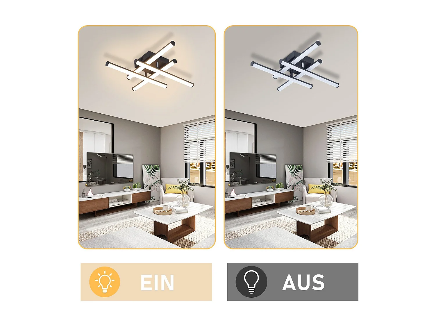 NETTLIFE LED Deckenleuchte Wohnzimmer Moderne Deckenlampe Schwarz 24W Innendesign 3000K Warmweiß