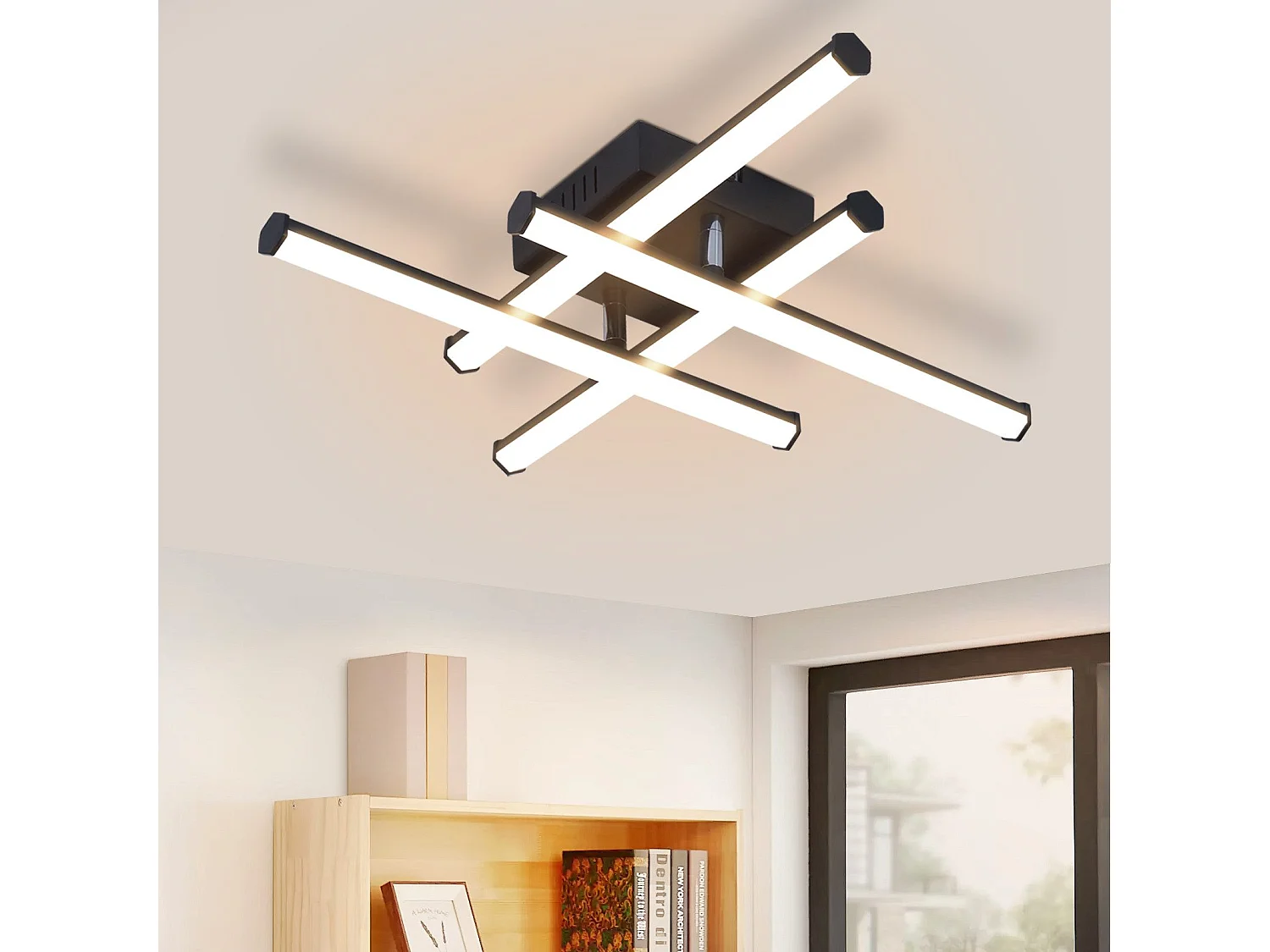 NETTLIFE Plafonnier LED salon plafonnier moderne noir 24W design d'intérieur 3000K blanc chaud