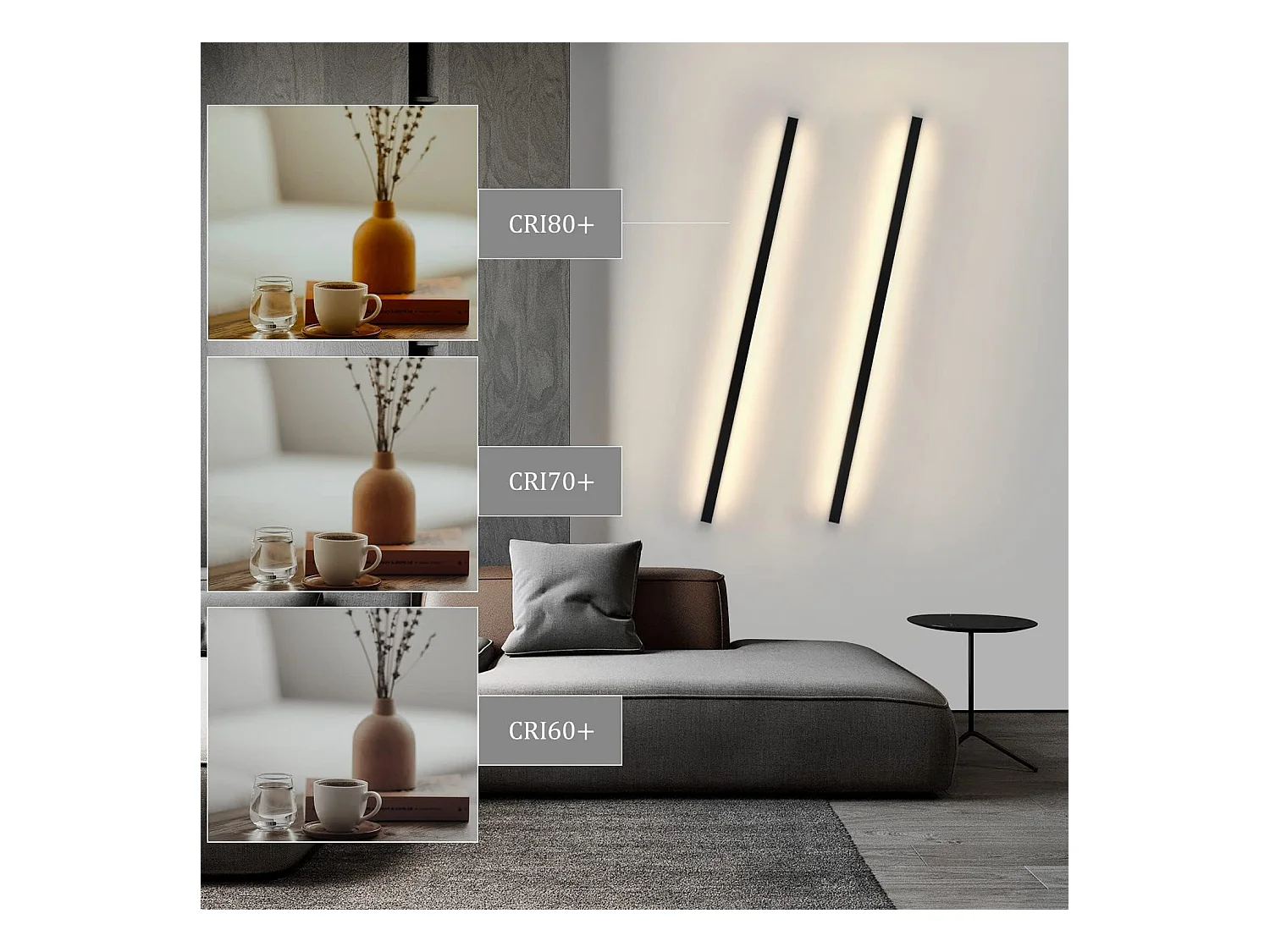 NETTLIFE 2 LED wandlampen binnen wandlamp 100CM zwart modern design dimbaar warm wit