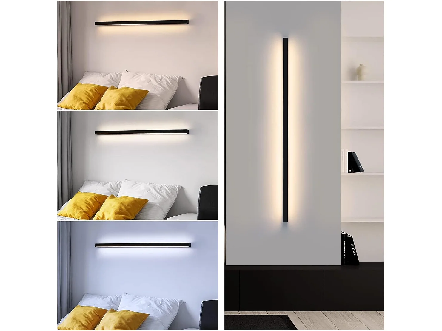 NETTLIFE 2 Kinkiety LED Lampa ścienna wewnętrzna 100CM czarna, nowoczesny design, możliwość przyciemniania, ciepła biel