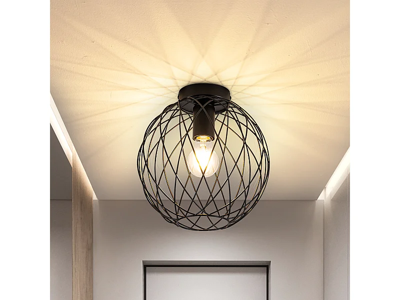 NETTLIFE Industrielle Deckenleuchte Schwarz Vintage Flurlampe Rund E27 1-flammig Retro Metall