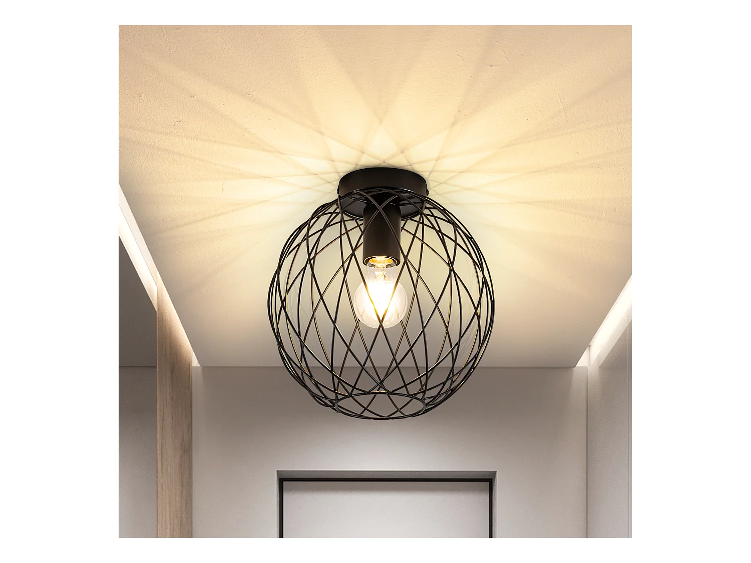 NETTLIFE Plafonnier industriel noir lampe de couloir vintage rond E27 1 ampoule rétro métal