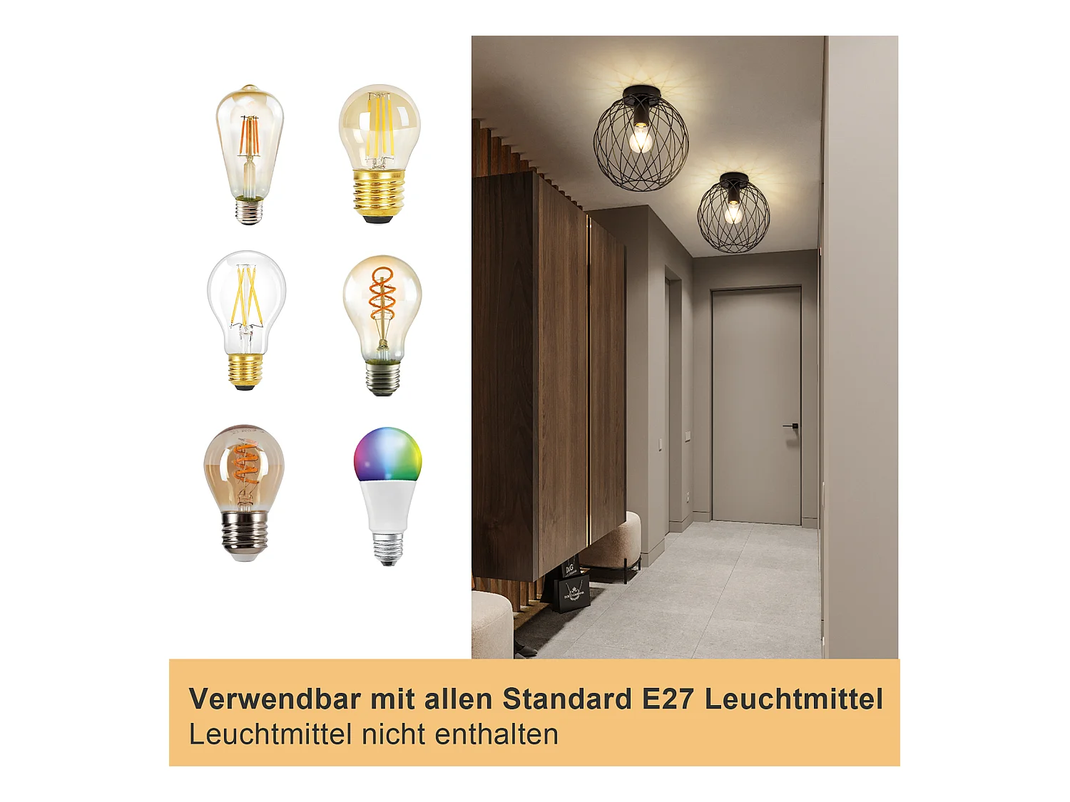NETTLIFE Industrielle Deckenleuchte Schwarz Vintage Flurlampe Rund E27 1-flammig Retro Metall