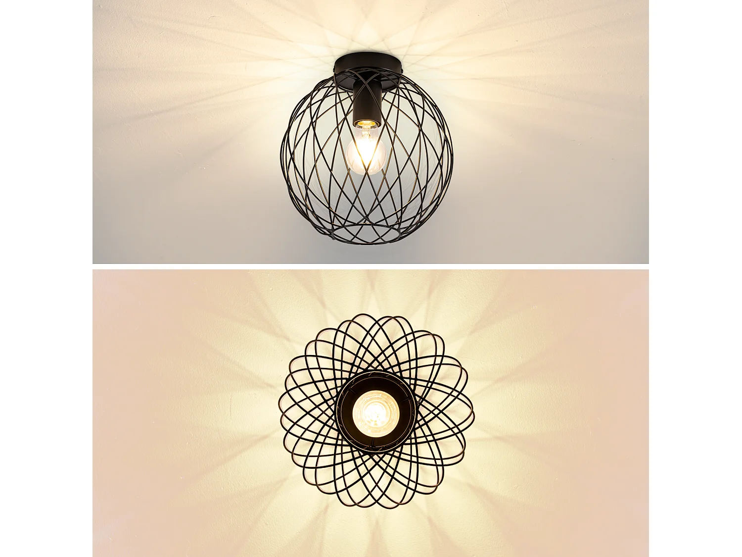 NETTLIFE Industrielle Deckenleuchte Schwarz Vintage Flurlampe Rund E27 1-flammig Retro Metall