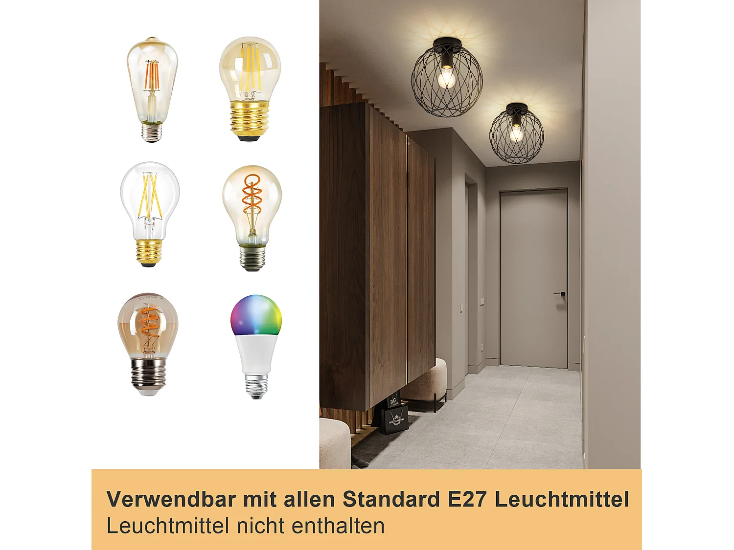 NETTLIFE Industrielle Deckenleuchte Schwarz Vintage Flurlampe Rund E27 1-flammig Retro Metall