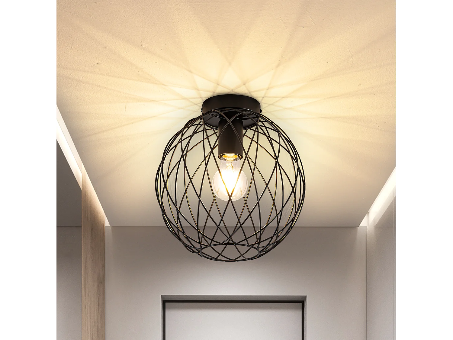 NETTLIFE Plafonnier industriel noir lampe de couloir vintage rond E27 1 ampoule rétro métal