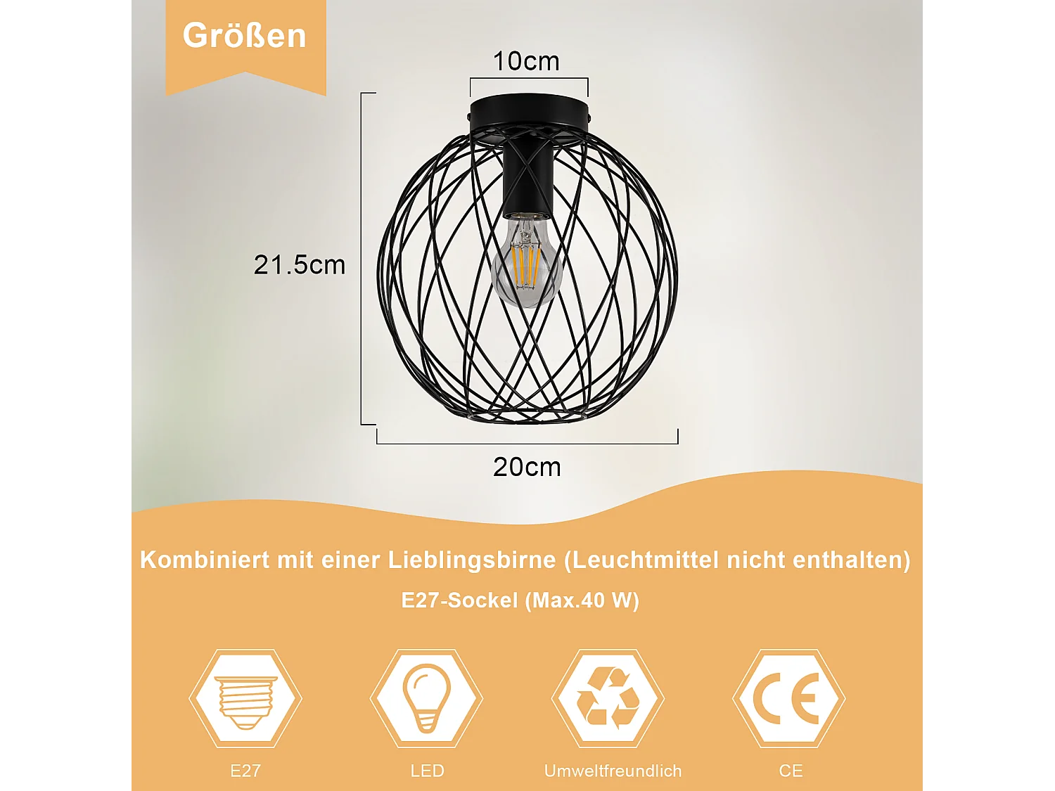 NETTLIFE Plafonnier industriel noir lampe de couloir vintage rond E27 1 ampoule rétro métal