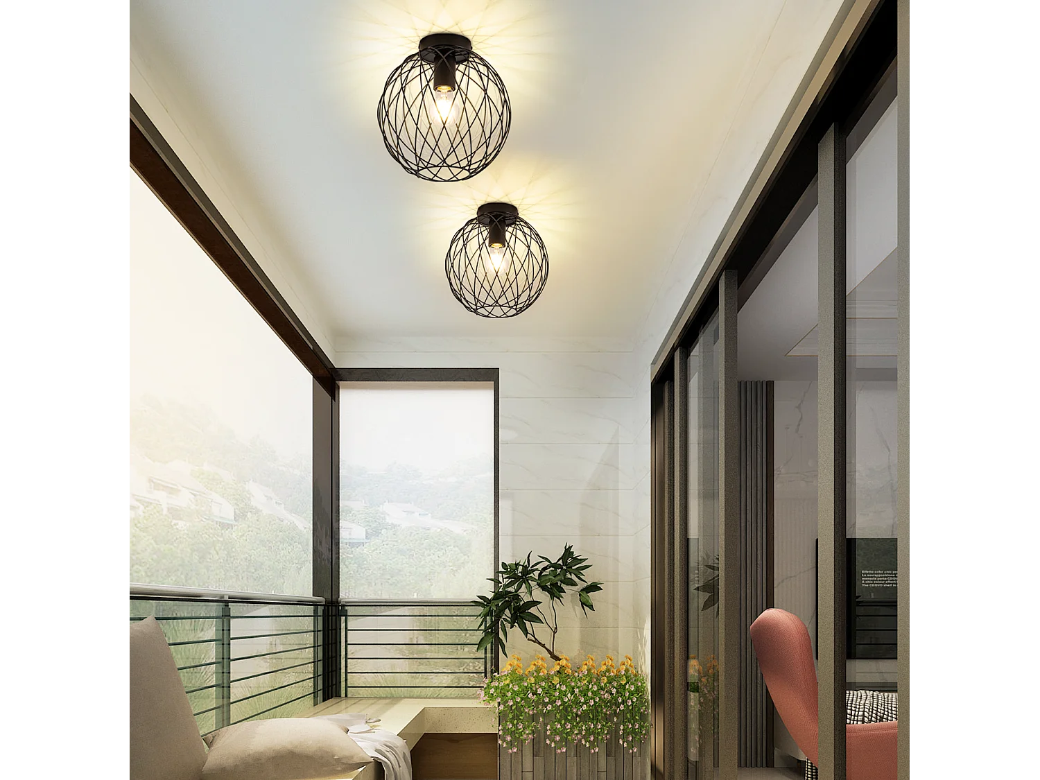 NETTLIFE Plafonnier industriel noir lampe de couloir vintage rond E27 1 ampoule rétro métal