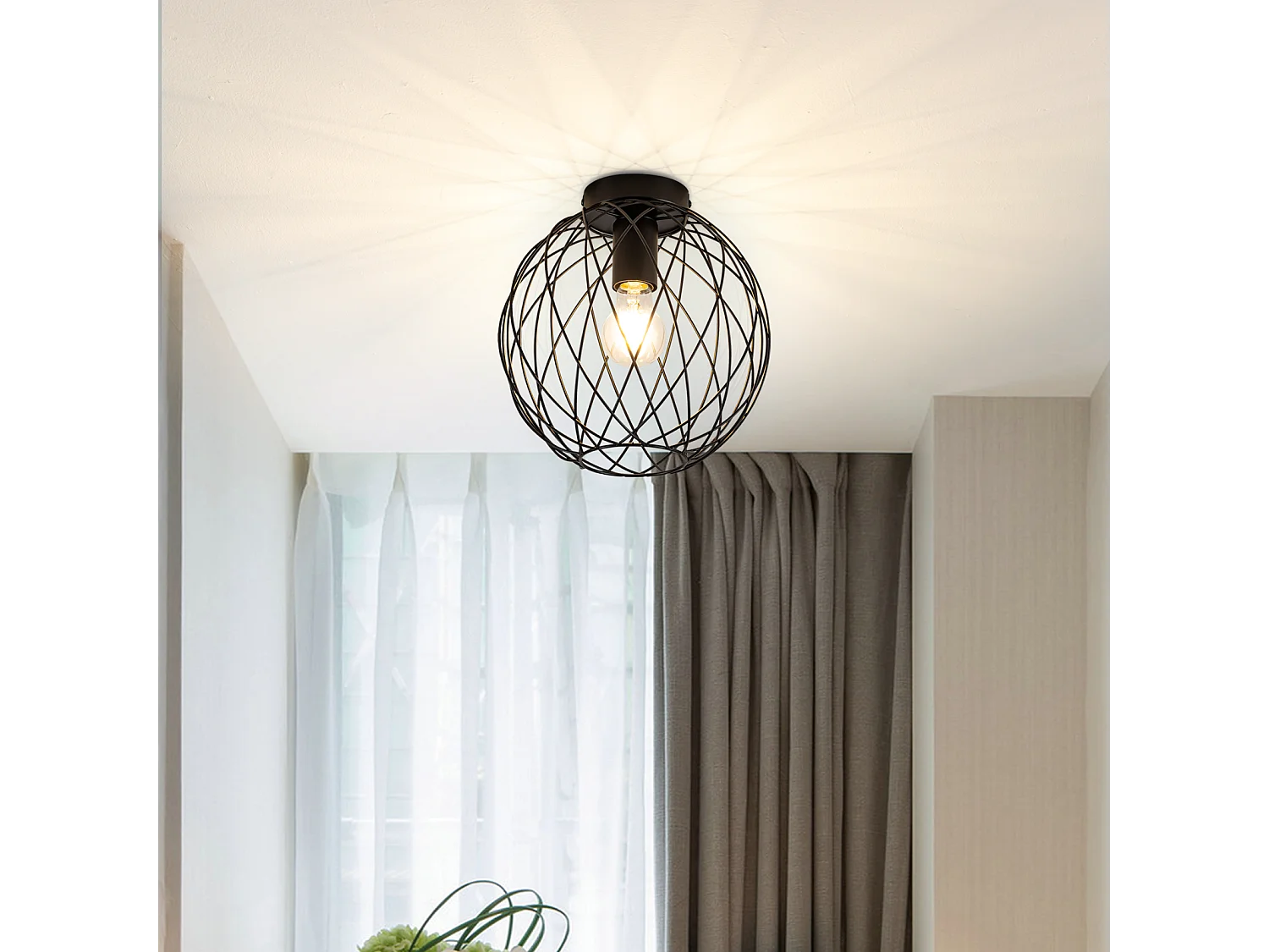 NETTLIFE Plafonnier industriel noir lampe de couloir vintage rond E27 1 ampoule rétro métal