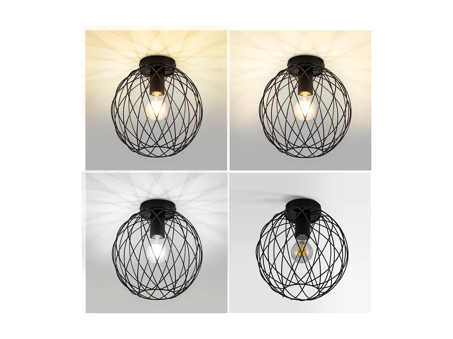 NETTLIFE Plafonnier industriel noir lampe de couloir vintage rond E27 1 ampoule rétro métal