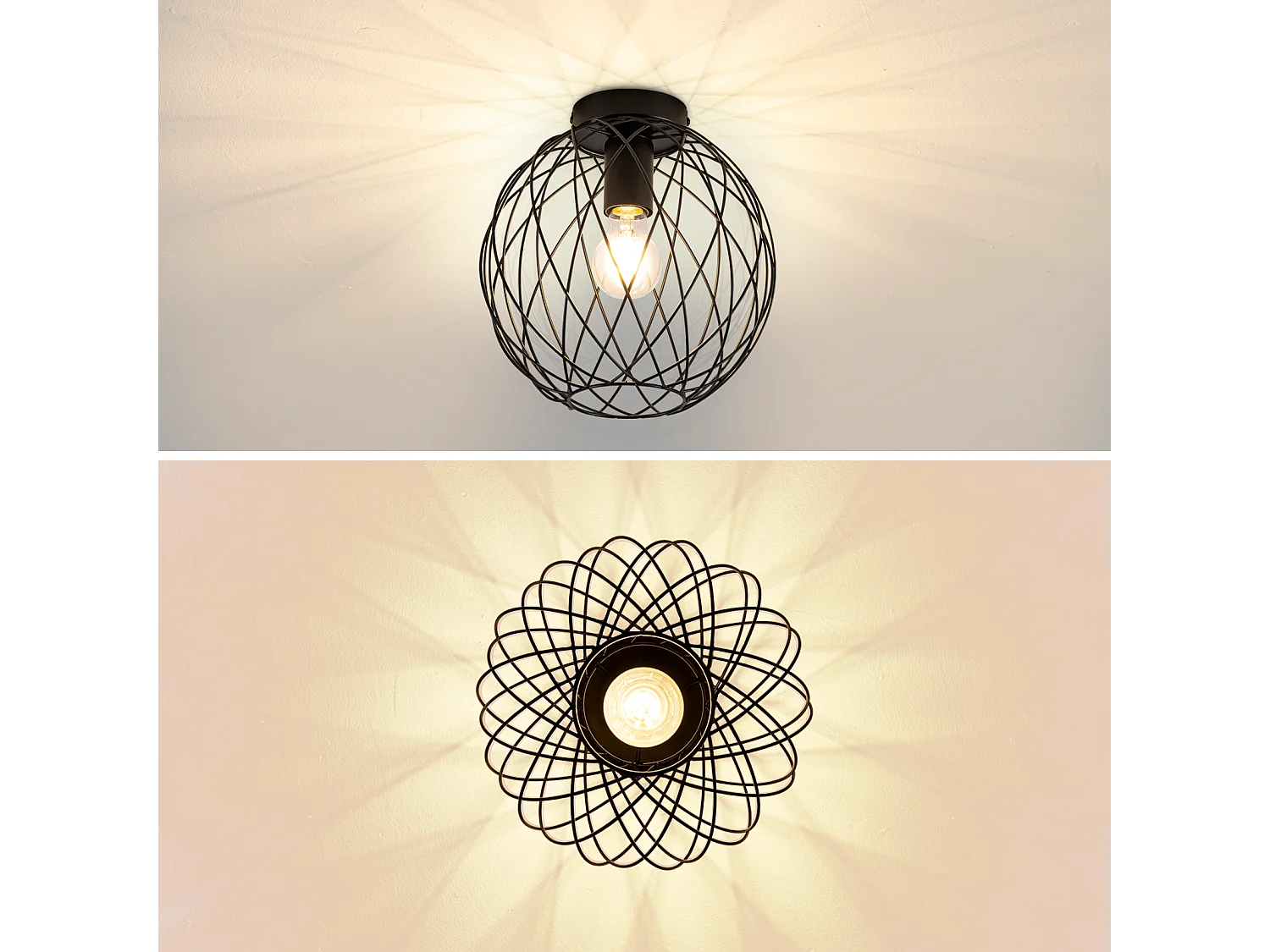 NETTLIFE Plafonnier industriel noir lampe de couloir vintage rond E27 1 ampoule rétro métal