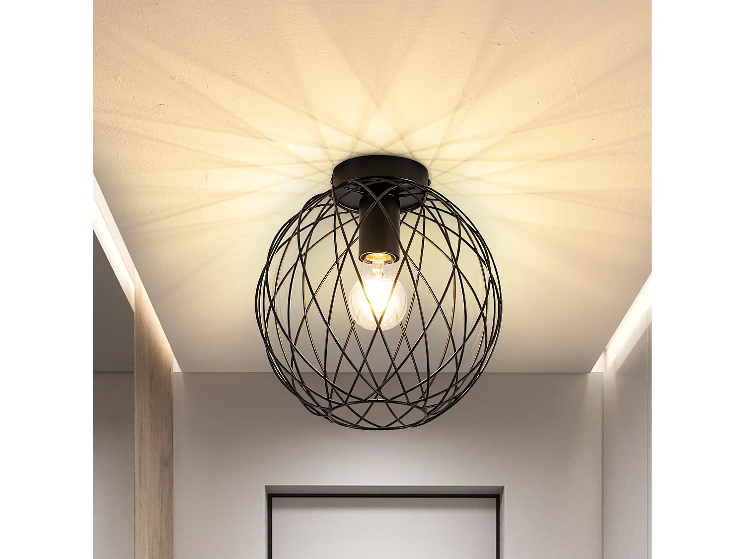 NETTLIFE Plafonnier industriel noir lampe de couloir vintage rond E27 1 ampoule rétro métal