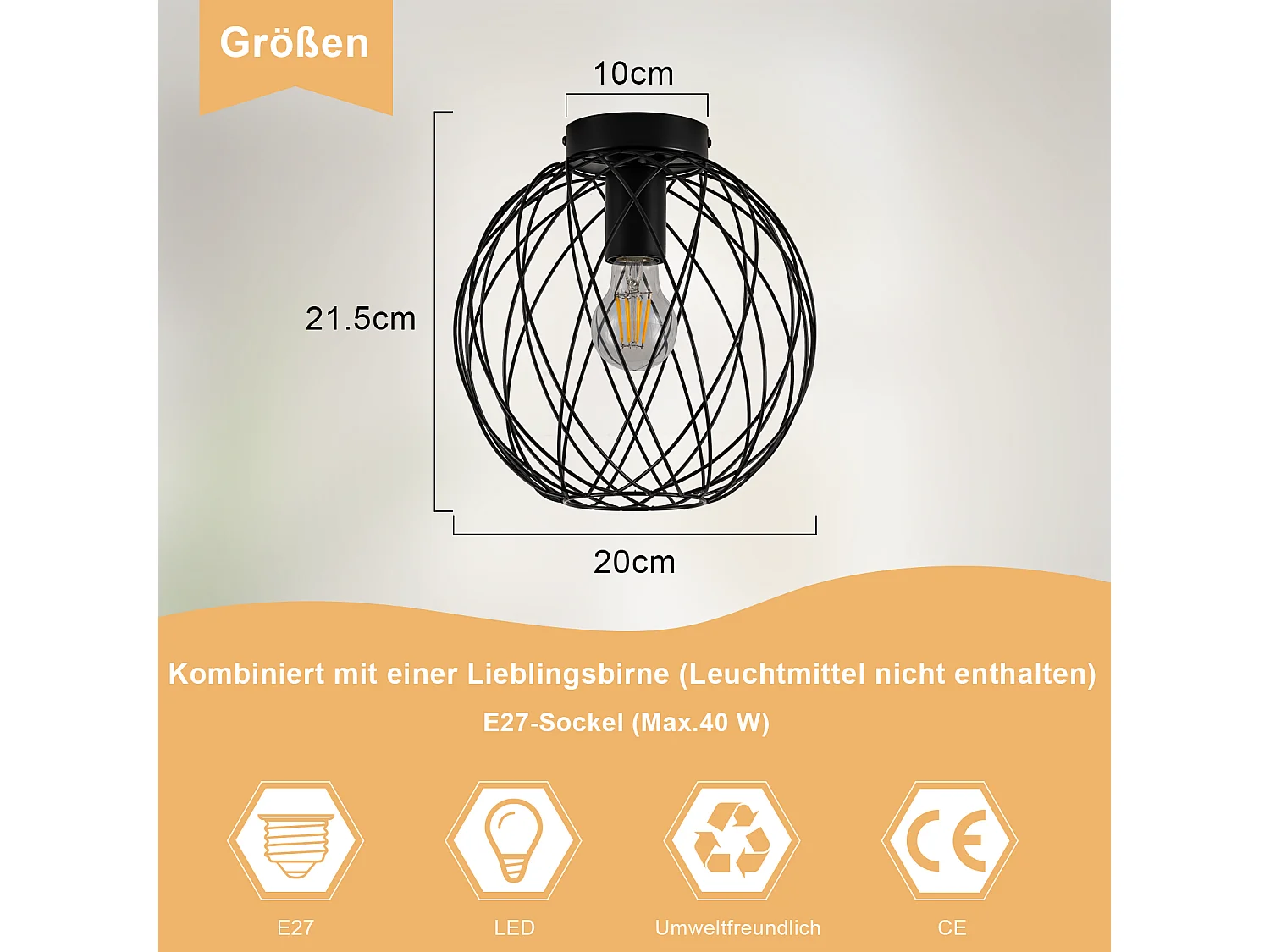 NETTLIFE Plafonnier industriel noir lampe de couloir vintage rond E27 1 ampoule rétro métal