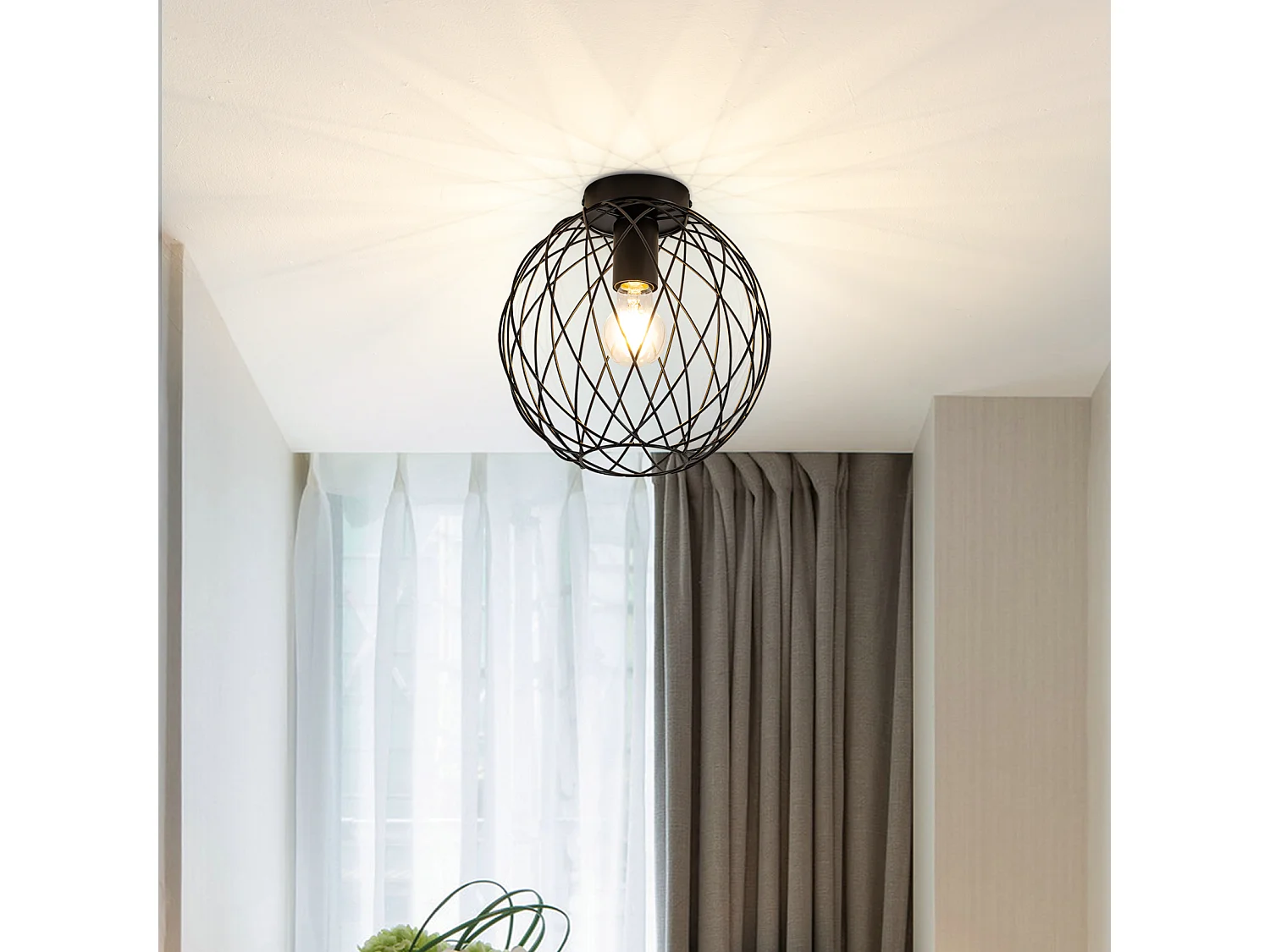 NETTLIFE Plafonnier industriel noir lampe de couloir vintage rond E27 1 ampoule rétro métal