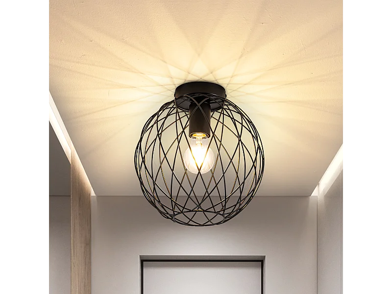 NETTLIFE Industrialna lampa sufitowa Czarna lampa do korytarza w stylu vintage Okrągła E27 1 żarówka Retro Metal