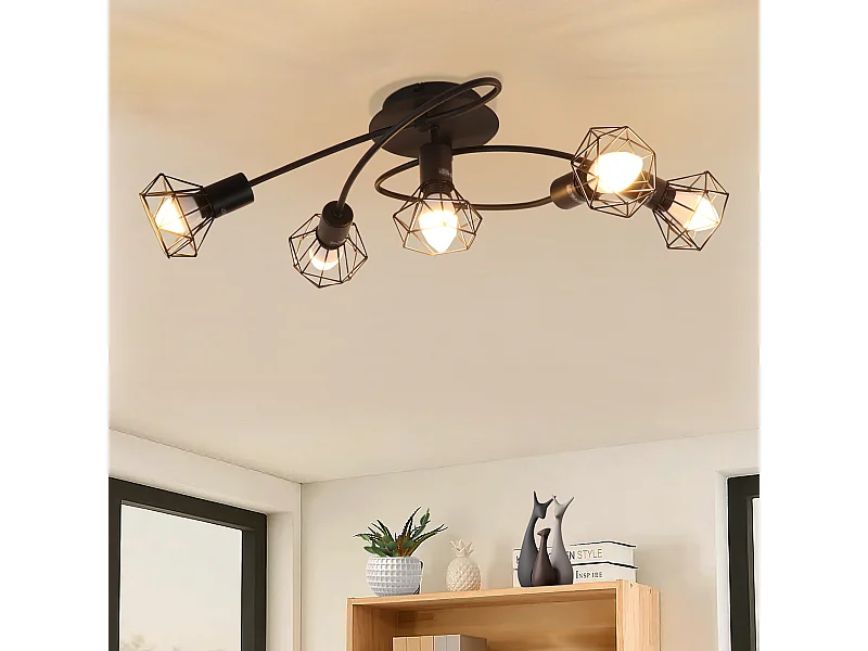 NETTLIFE Plafonnier LED E14 plafonnier noir 5 ampoules industriel orientable 350° spot rétro vintage