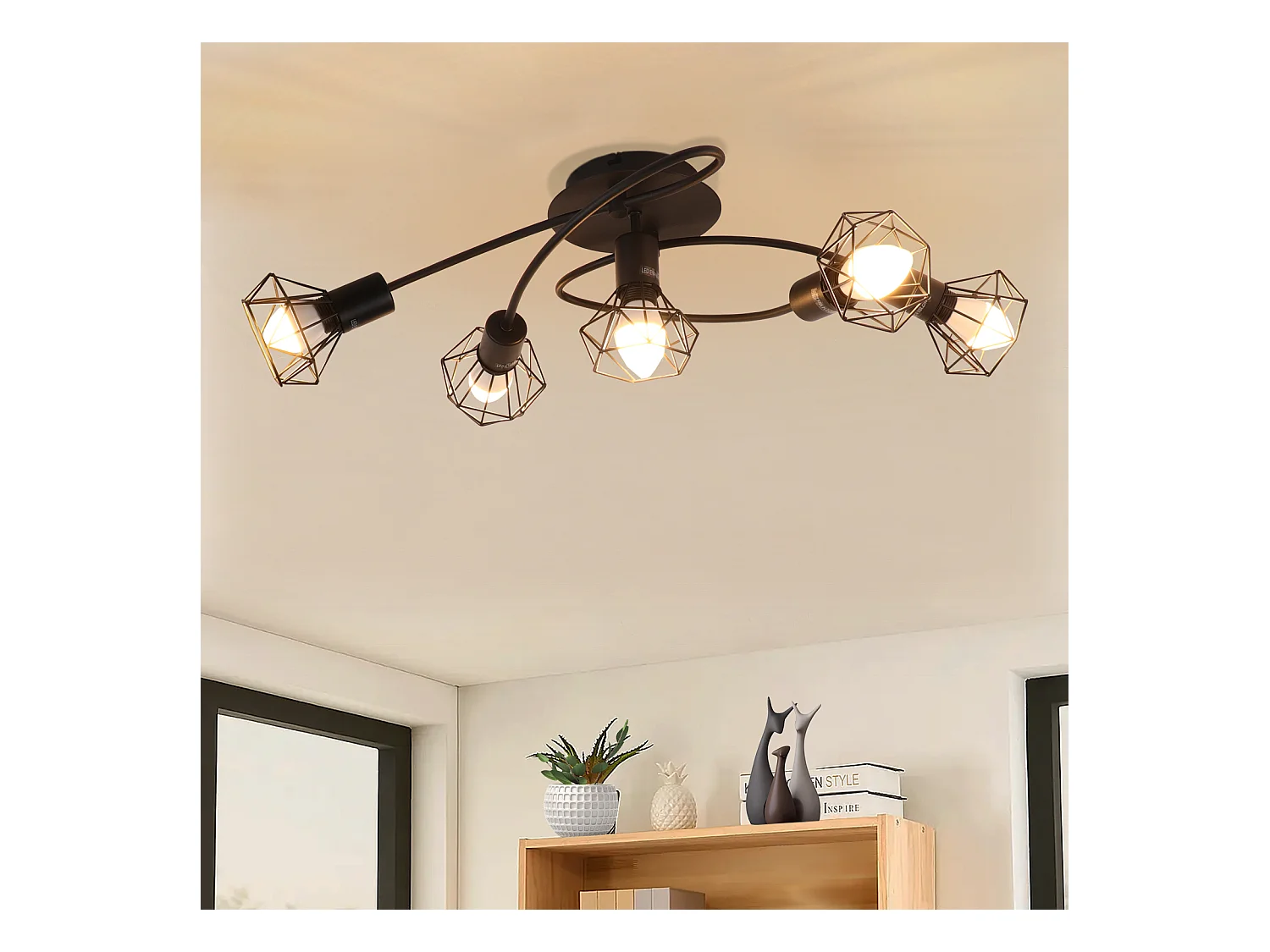 NETTLIFE Plafonnier LED E14 plafonnier noir 5 ampoules industriel orientable 350° spot rétro vintage