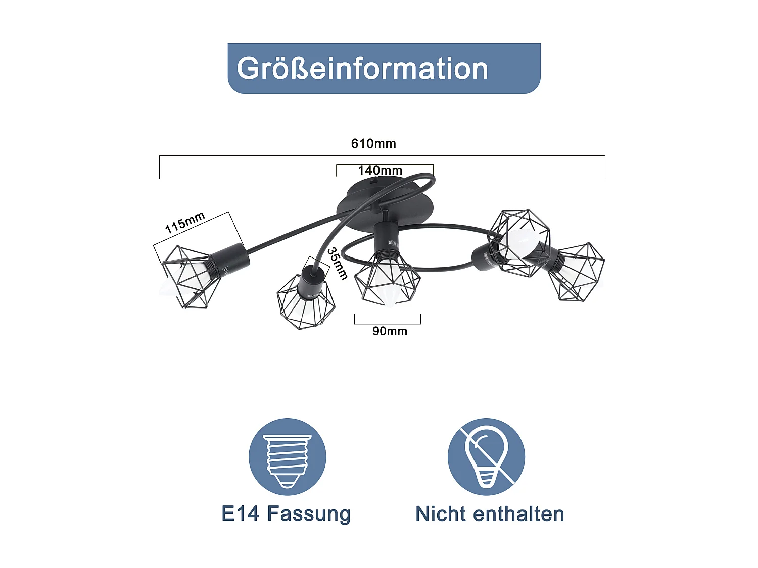 NETTLIFE Opbouwspot - 5 lichts - E14 - Moderne Plafondspot | rond Spotje - L 610 mm - Zwart - Keuken | Woonkamer | Slaapkamer