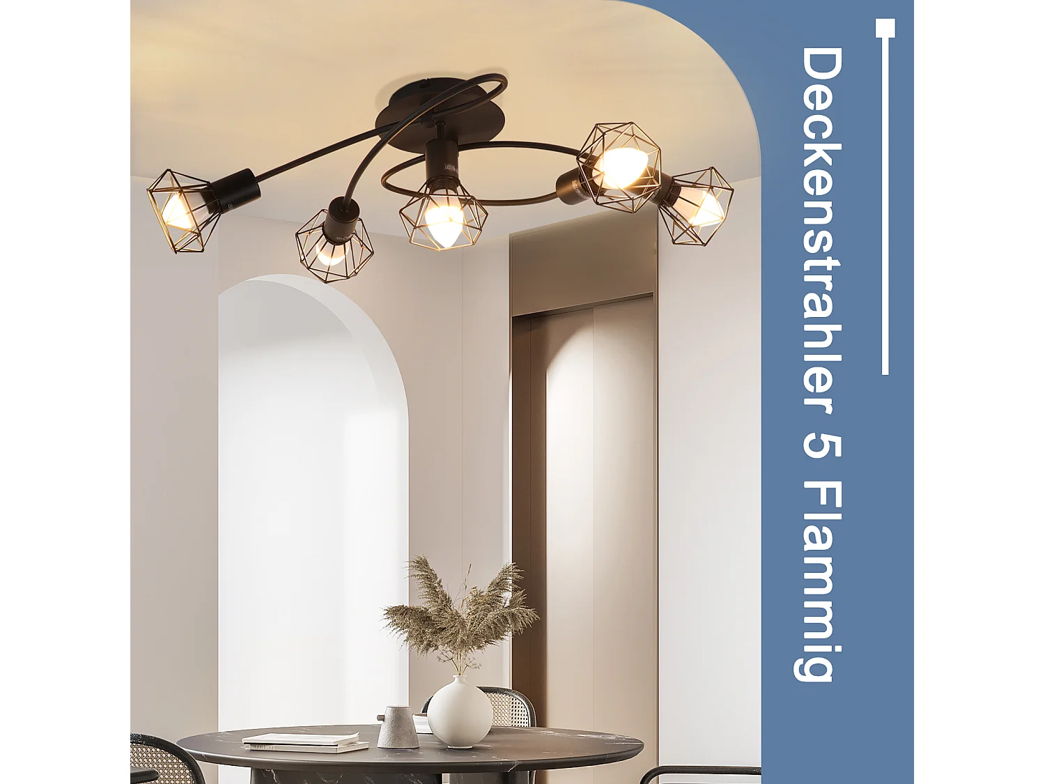 NETTLIFE Opbouwspot - 5 lichts - E14 - Moderne Plafondspot | rond Spotje - L 610 mm - Zwart - Keuken | Woonkamer | Slaapkamer