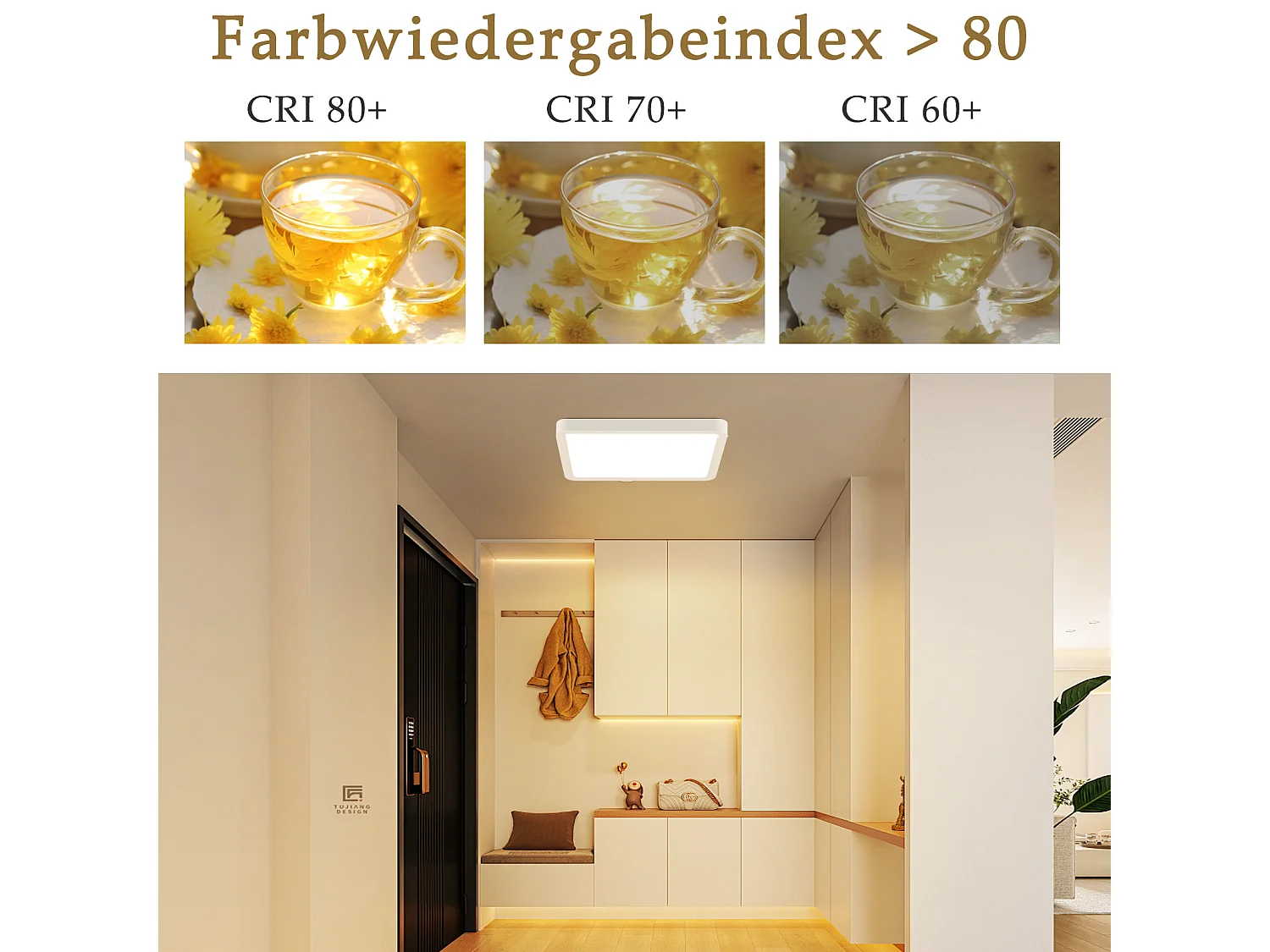 NETTLIFE Plafonnier LED plat 23CM 3000 18W carré chambre blanc LED intégré en permanence