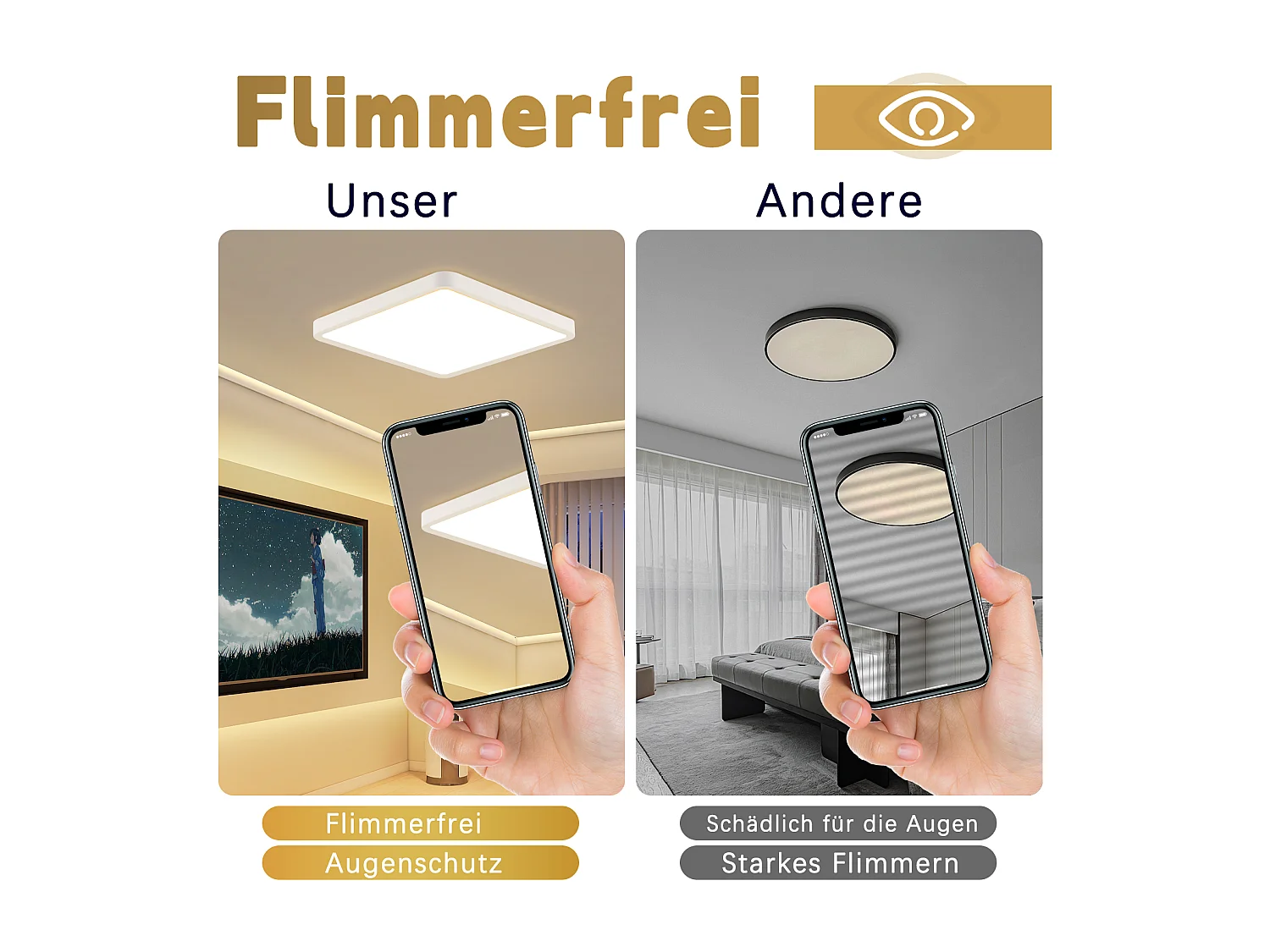 NETTLIFE Plafonnier LED plat 23CM 3000 18W carré chambre blanc LED intégré en permanence