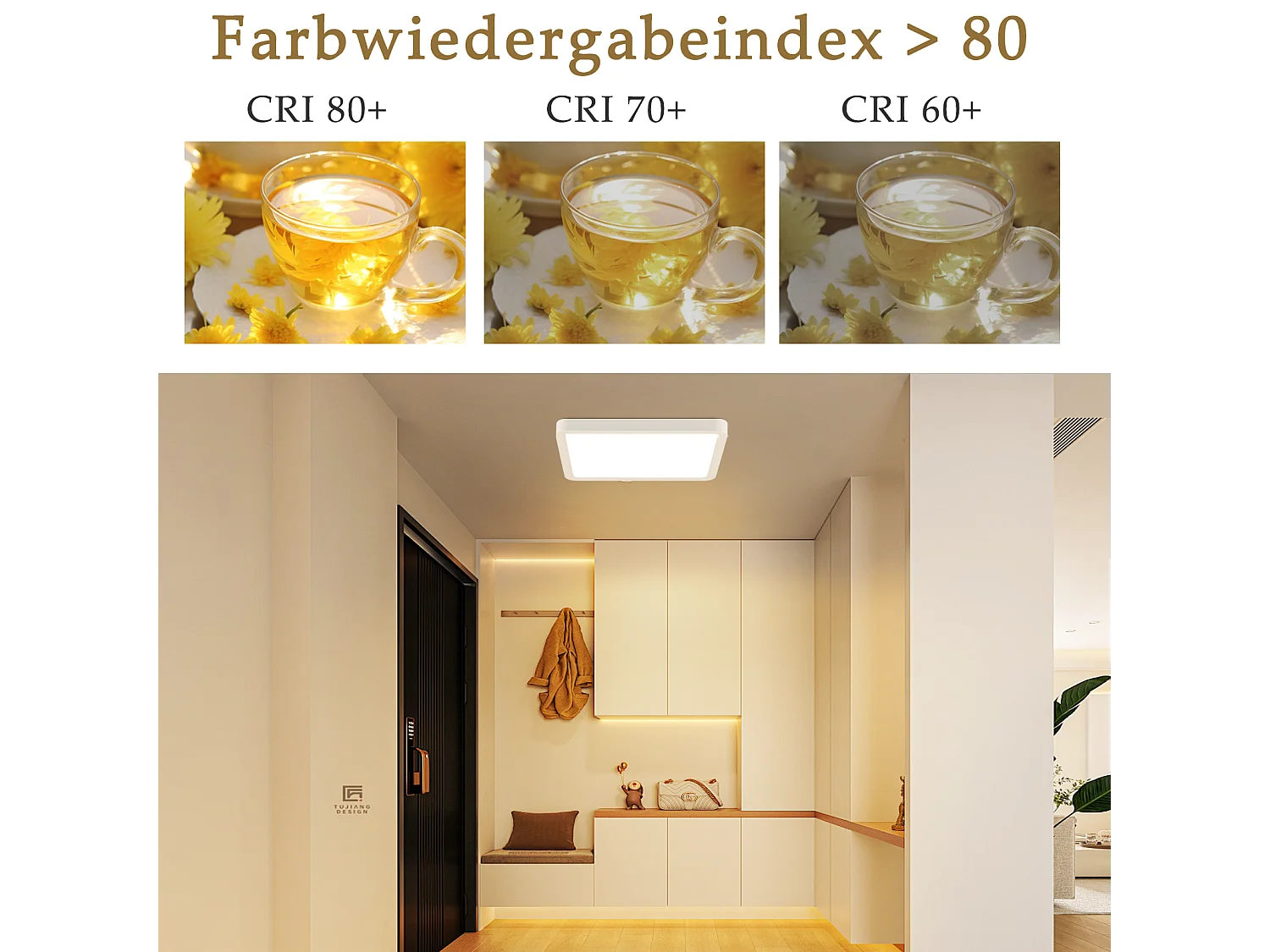 NETTLIFE Plafonnier LED plat 23CM 3000 18W carré chambre blanc LED intégré en permanence