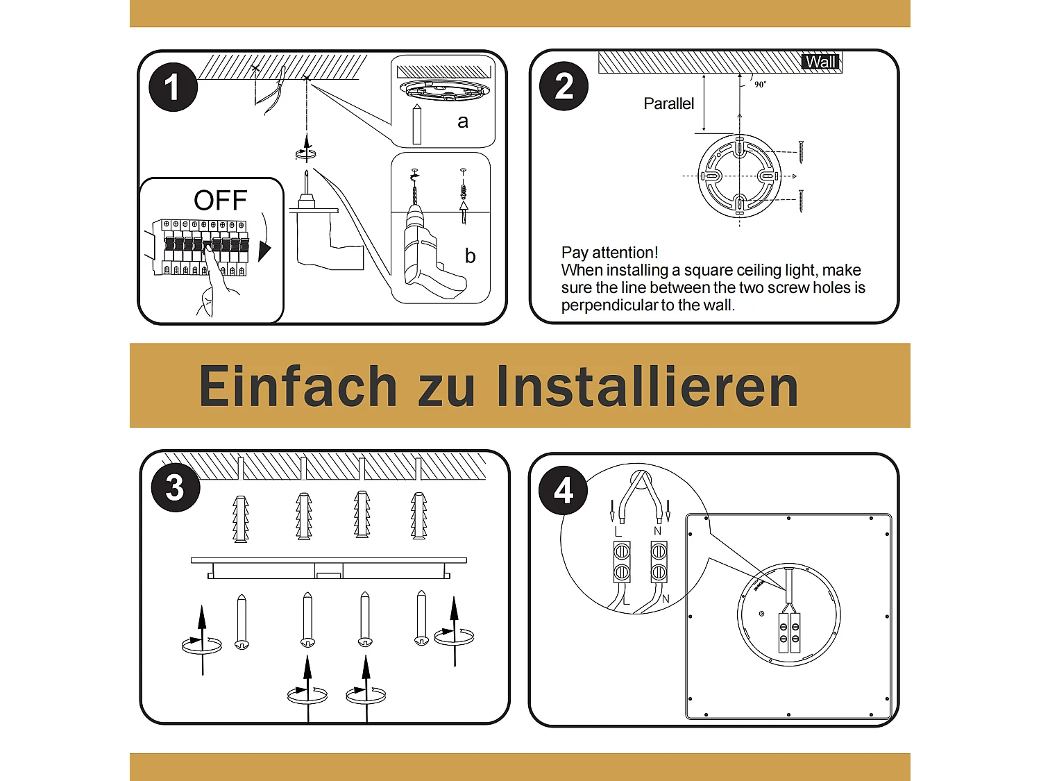 NETTLIFE 23 cm 3000 18 W quadratische LED-Deckenleuchte für Schlafzimmer, Weiß, integrierte LED