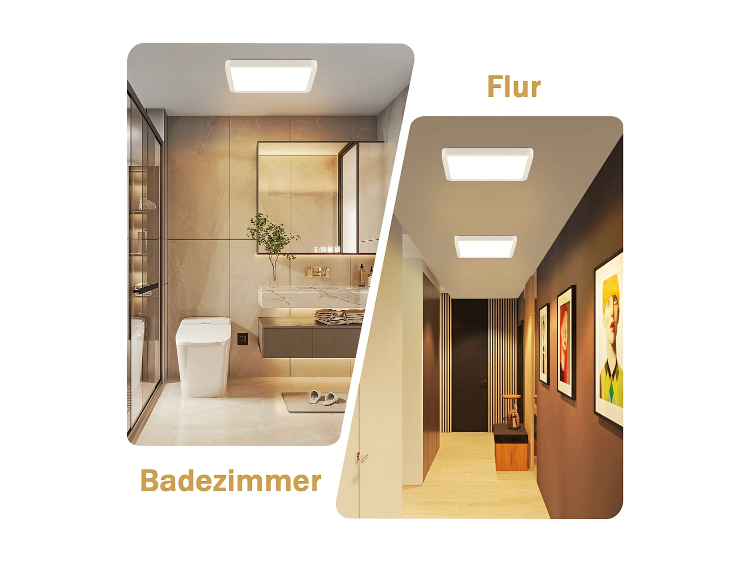 NETTLIFE 23 cm 3000 18 W quadratische LED-Deckenleuchte für Schlafzimmer, Weiß, integrierte LED