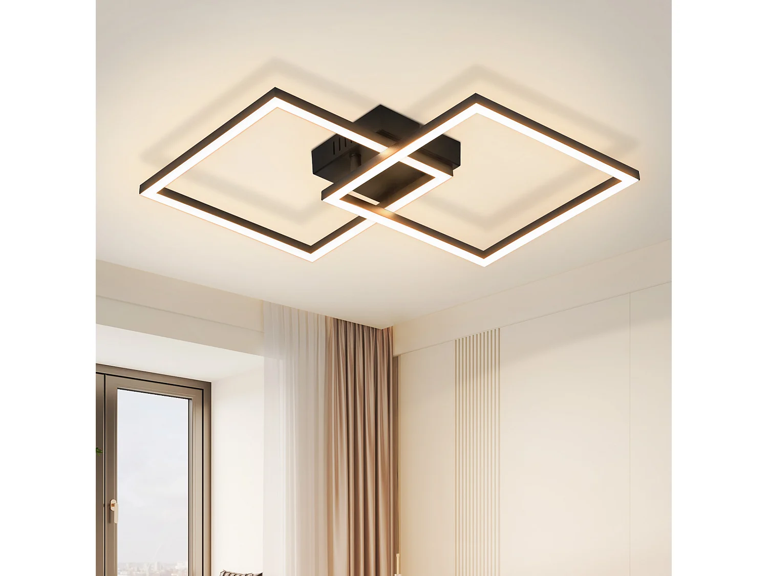 NETTLIFE Lampa sufitowa LED do sypialni Lampa sufitowa 24W Lampa do salonu Ciepła biel Nowoczesna czarna kwadratowa