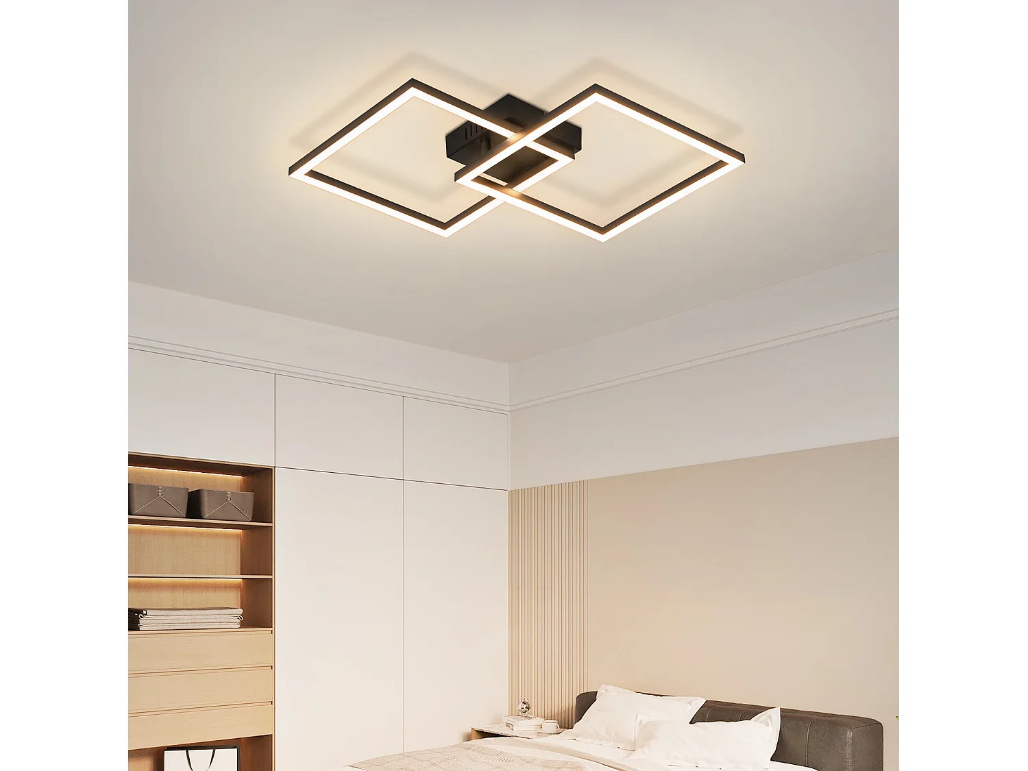 NETTLIFE Lampa sufitowa LED do sypialni Lampa sufitowa 24W Lampa do salonu Ciepła biel Nowoczesna czarna kwadratowa