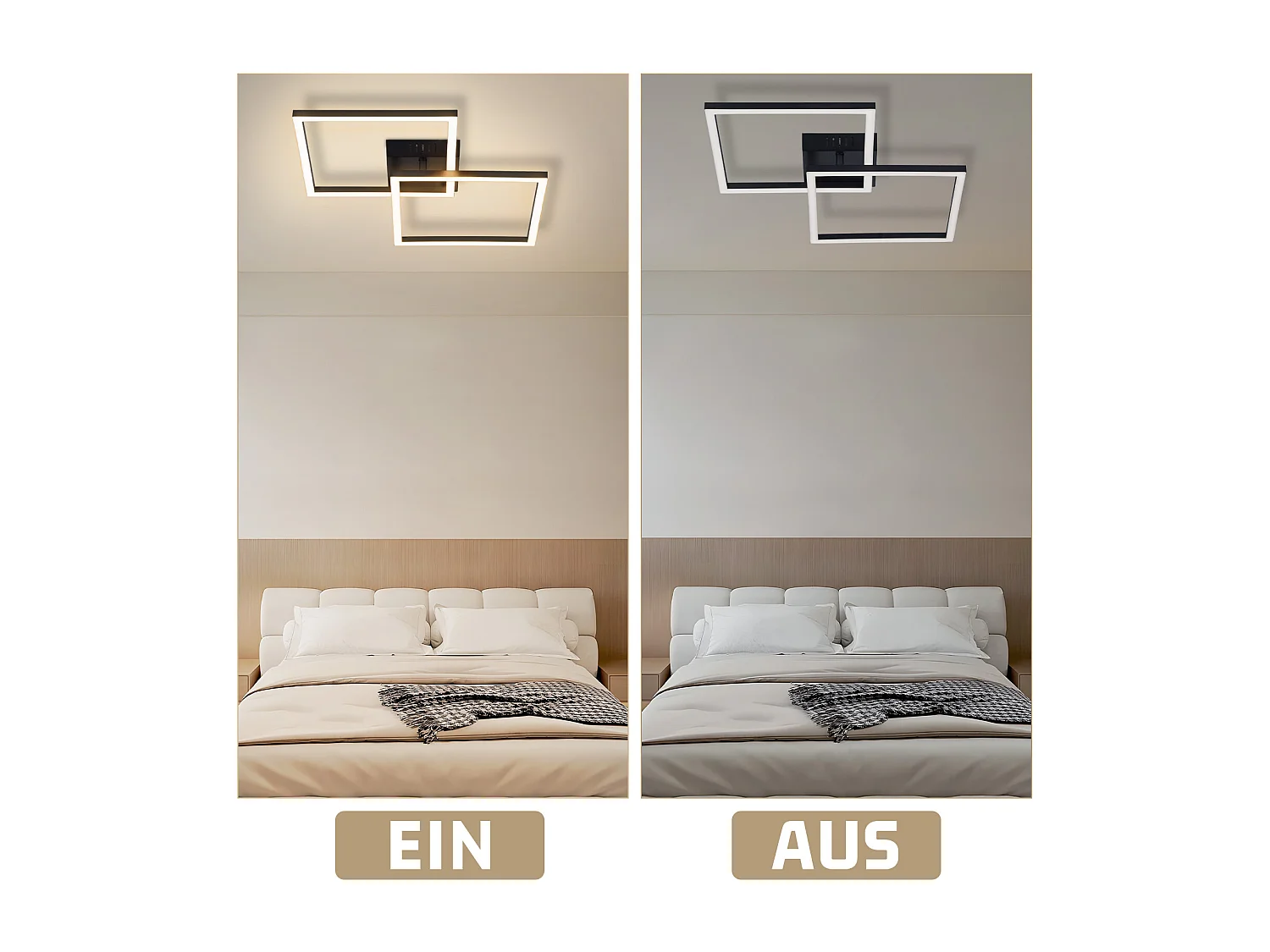 NETTLIFE Lampa sufitowa LED do sypialni Lampa sufitowa 24W Lampa do salonu Ciepła biel Nowoczesna czarna kwadratowa