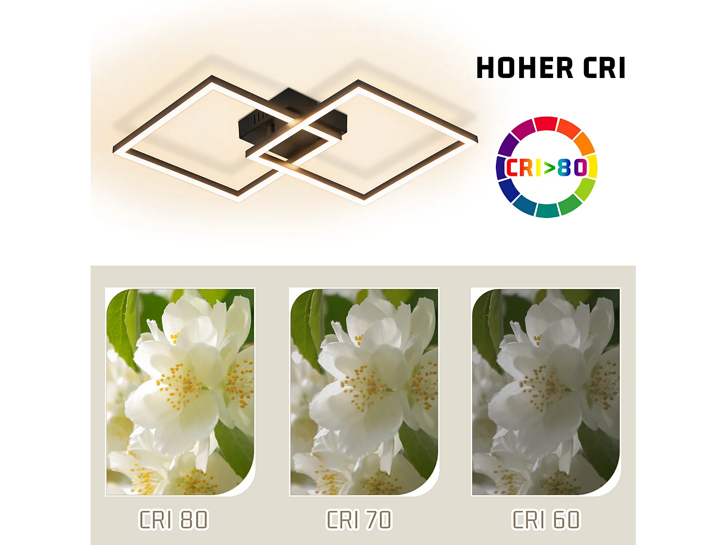 NETTLIFE Lampa sufitowa LED do sypialni Lampa sufitowa 24W Lampa do salonu Ciepła biel Nowoczesna czarna kwadratowa