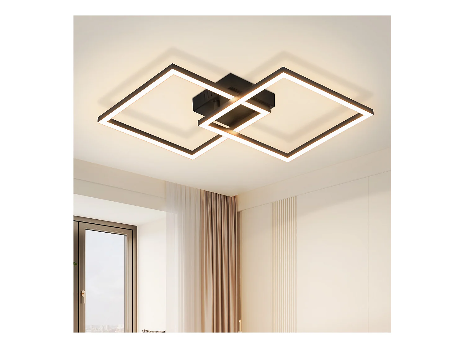 NETTLIFE LED Plafondlamp Slaapkamer Plafondlamp 24W Woonkamerlamp Warm Wit Modern Zwart Vierkant