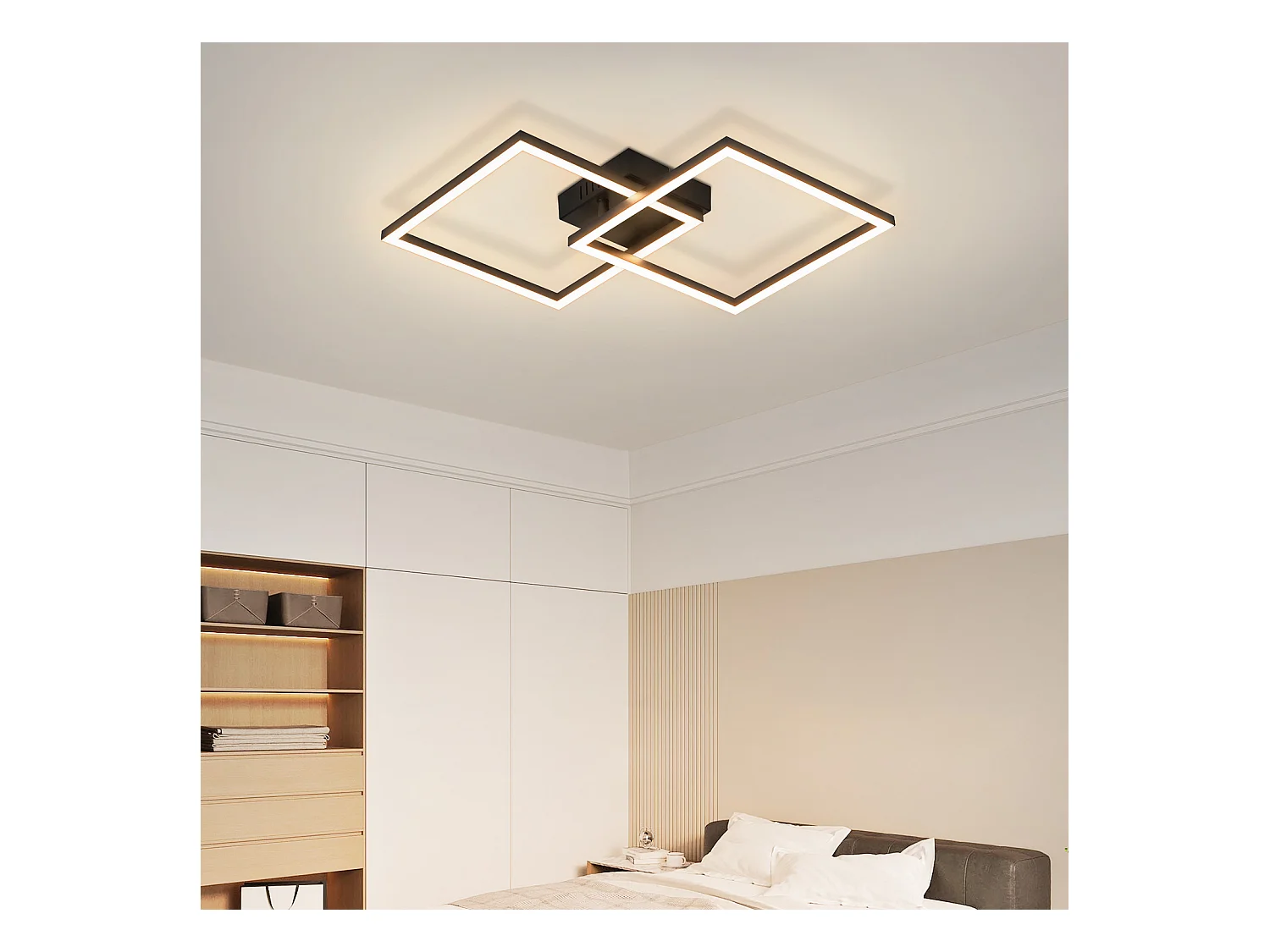 NETTLIFE Plafonnier LED plafonnier chambre 24W lampe de salon blanc chaud moderne noir carré